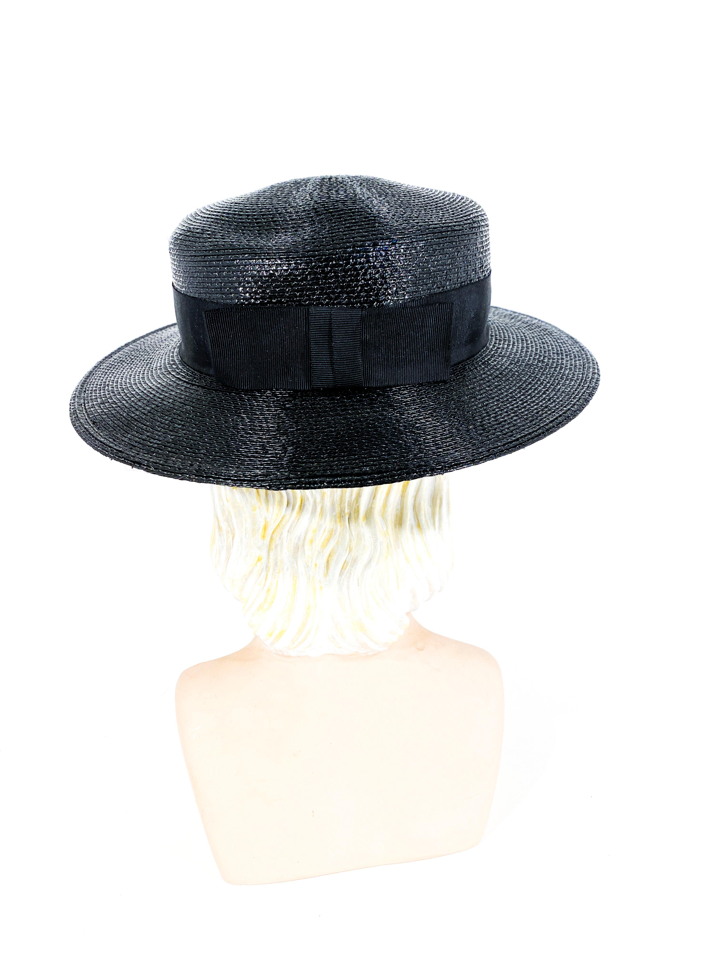 Women's 1960s Schiaparelli Black Coated Straw Hat
