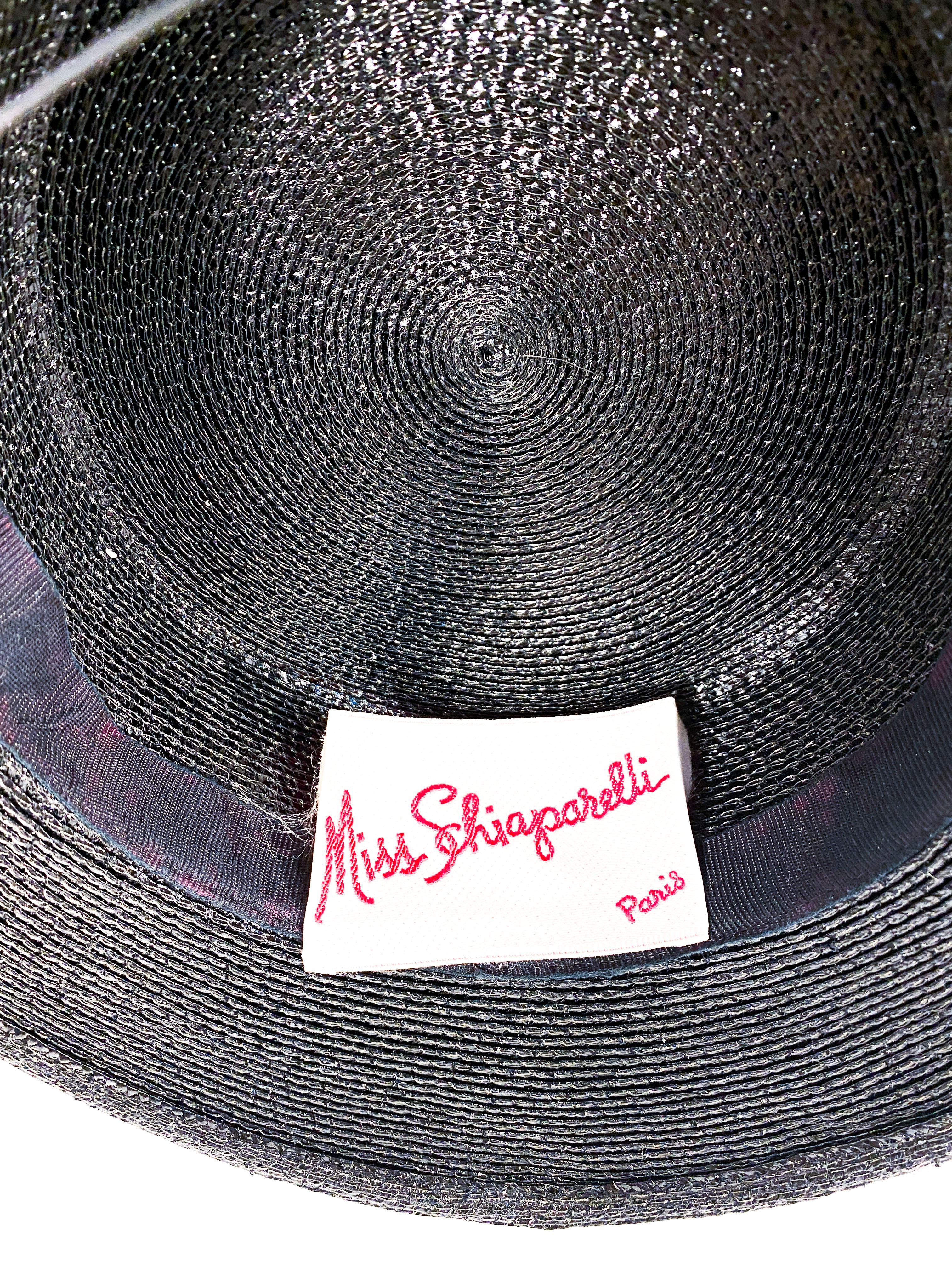 1960s Schiaparelli Black Coated Straw Hat 2