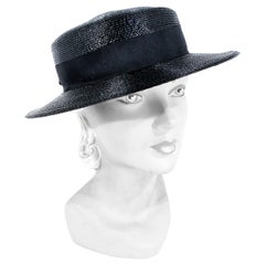 Vintage 1960s Schiaparelli Black Coated Straw Hat