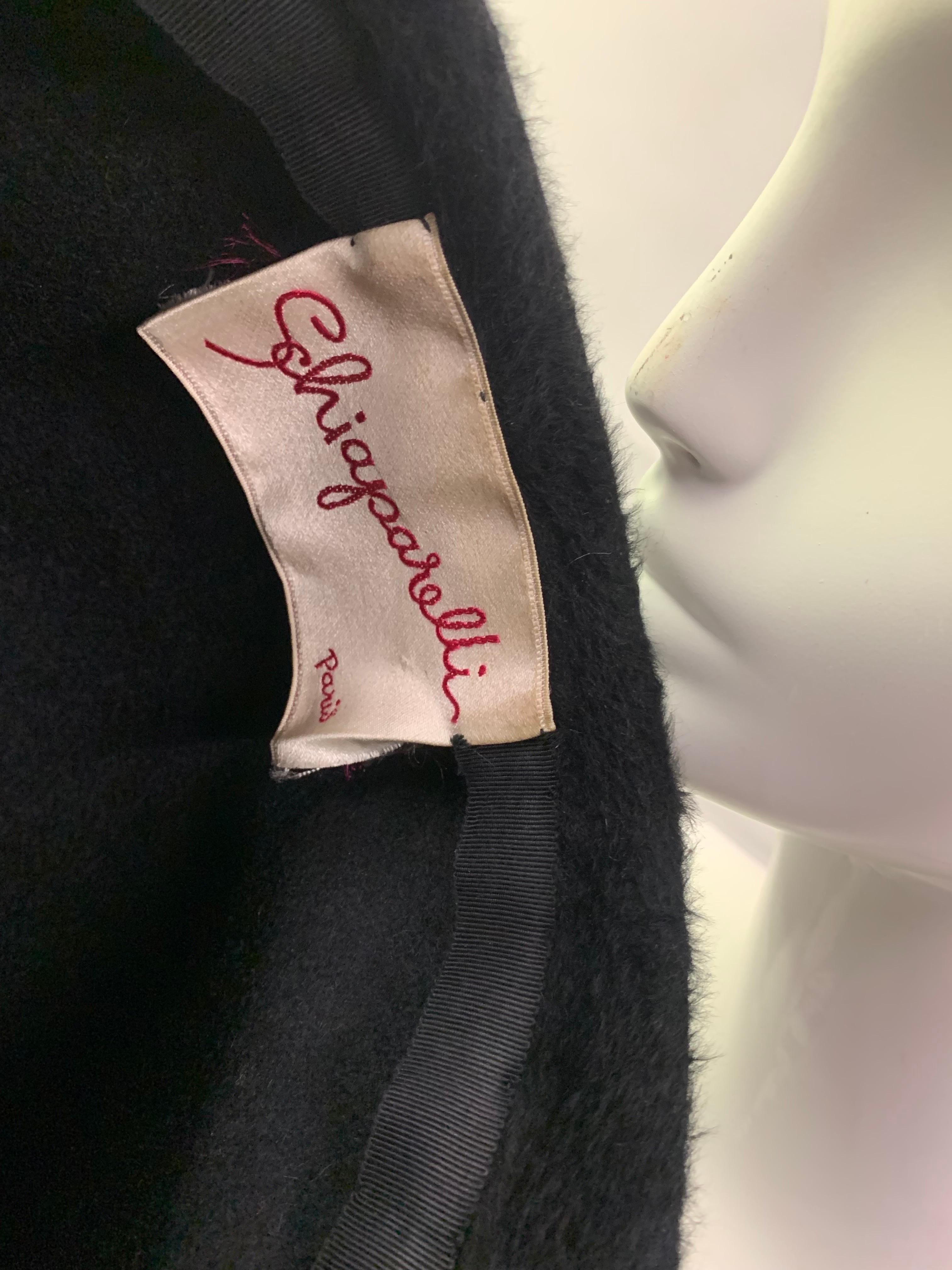 Women's 1960s Schiaparelli Black Wool Felt Cloche Hat w Huge Silk Bow At Front 