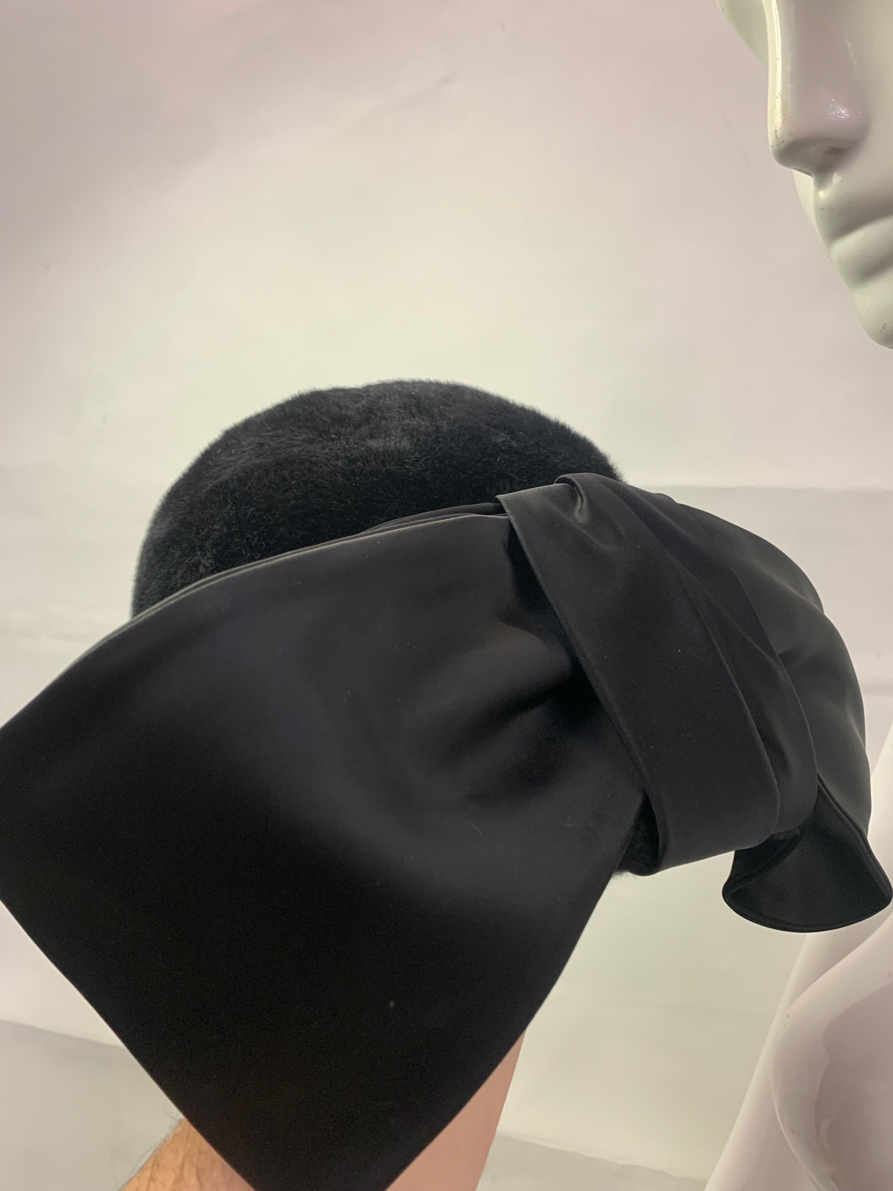 1960s Schiaparelli Black Wool Felt Cloche Hat w Huge Silk Bow At Front  1