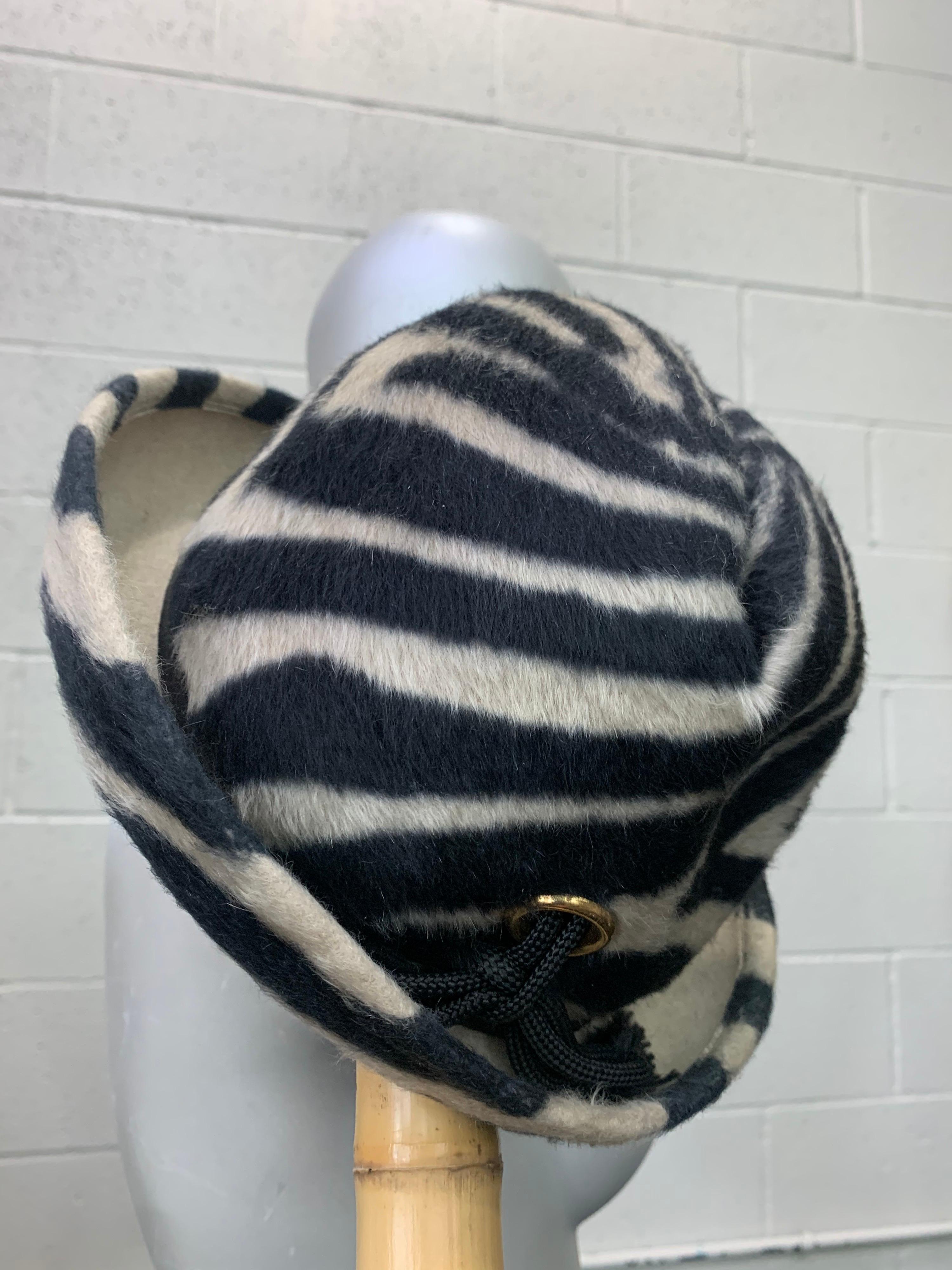 1960s Schiaparelli Paris Mod Zebra Striped Fedora w/ Eyelet and Lacing Details.  For Sale 4