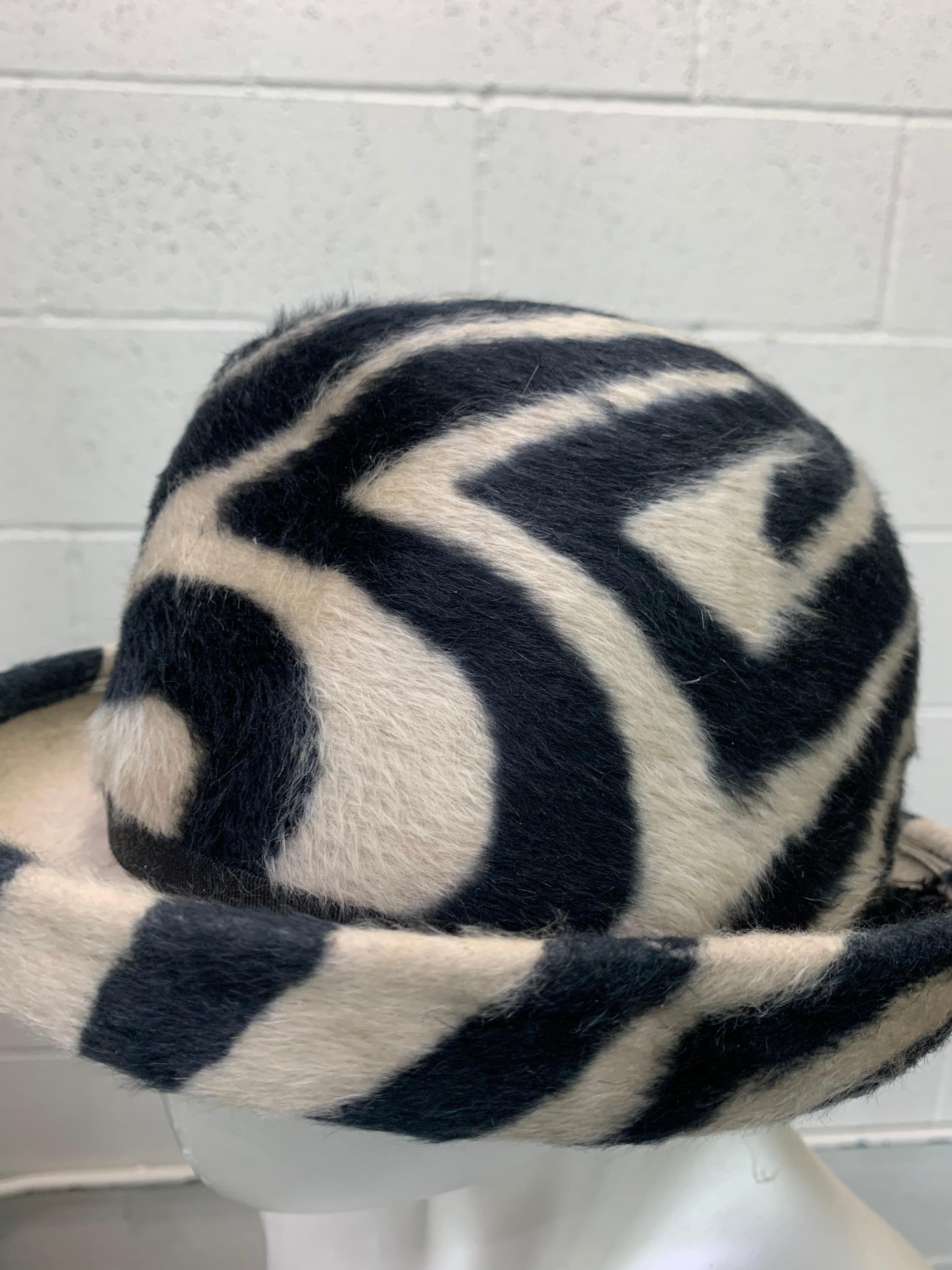 Black 1960s Schiaparelli Paris Mod Zebra Striped Fedora w/ Eyelet and Lacing Details.  For Sale