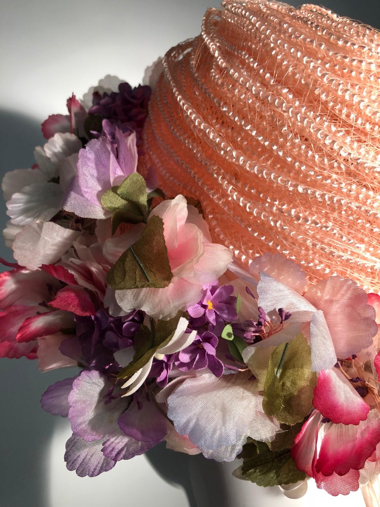 1960s Schiaparelli Straw Spring Hat With Wreath Of Silk Flowers Around ...