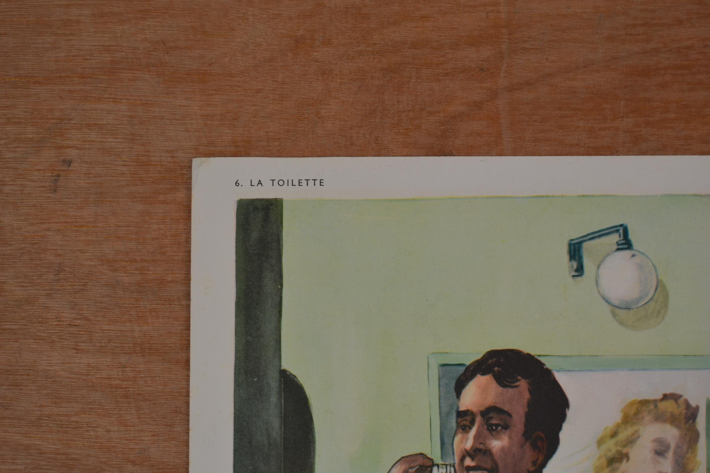 1960s School Poster, Art Deco Bathroom by Rossignol In Good Condition In Retie, BE