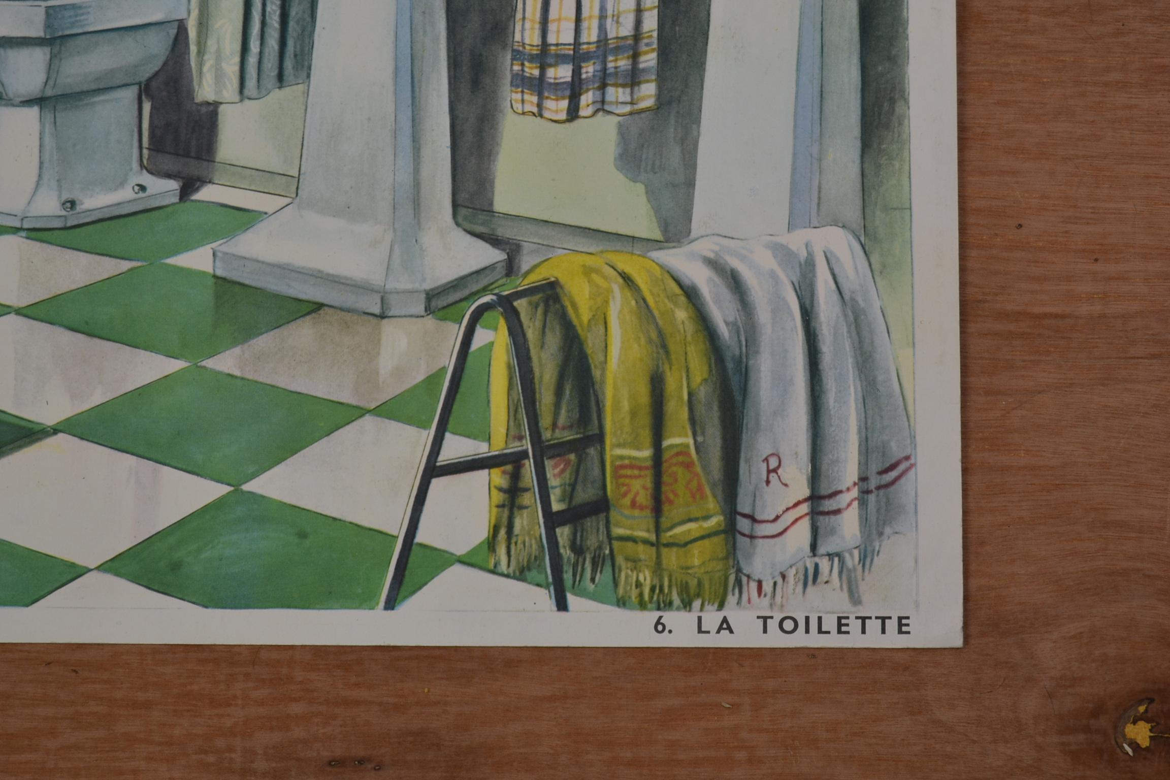 Paper 1960s School Poster, Art Deco Bathroom by Rossignol