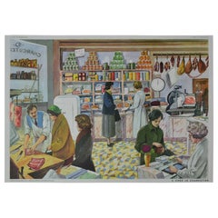 Vintage 1960s School Poster, At the Butcher's Shop by Rossignol