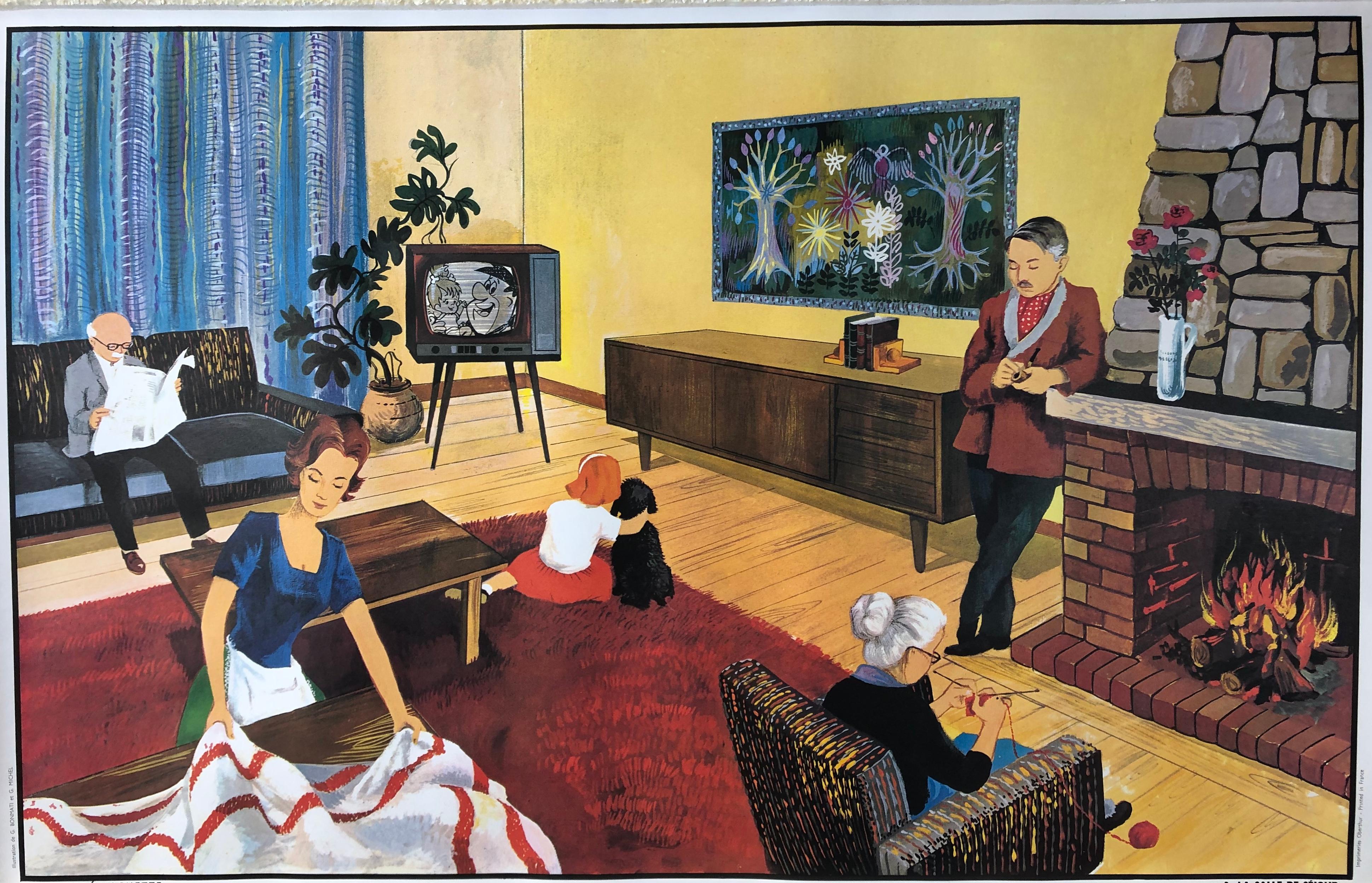 Affiche originale française double face très décorative d'Oge-Hachette, vers les années 1960. Cette décoration murale vintage présente de merveilleux détails et serait du plus bel effet dans une chambre d'enfant. 

Illustration de G. Bonmati et G.