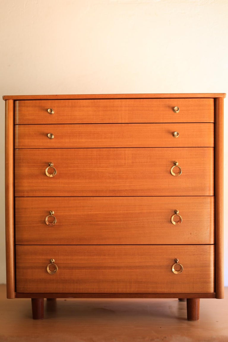 1960s 'Schreiber' Chest with Rounded Drawers in Golden Tola For Sale at
