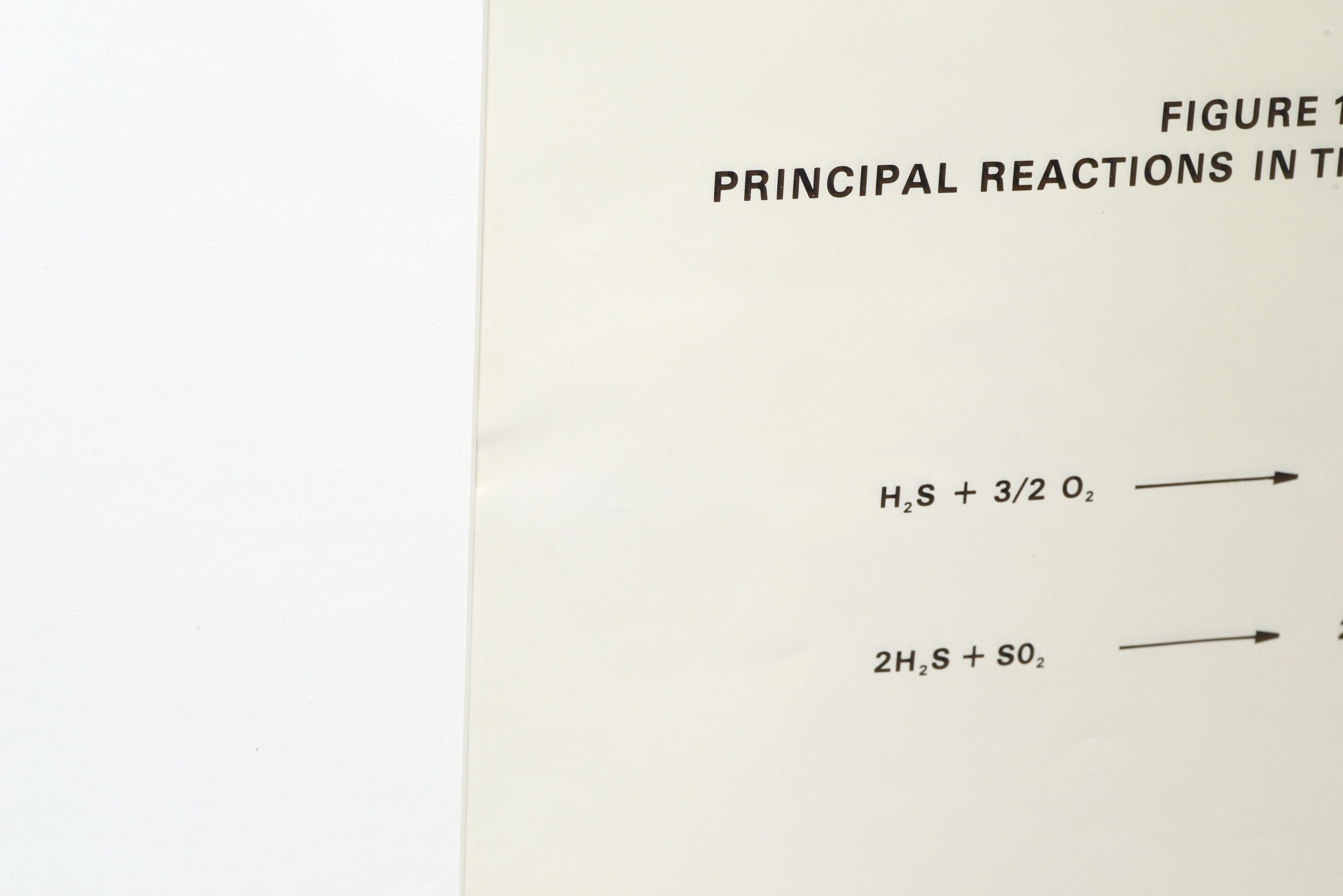 Mid-Century Modern 1960s Scientific Diagram, Principal Reactions in the Claus Process For Sale