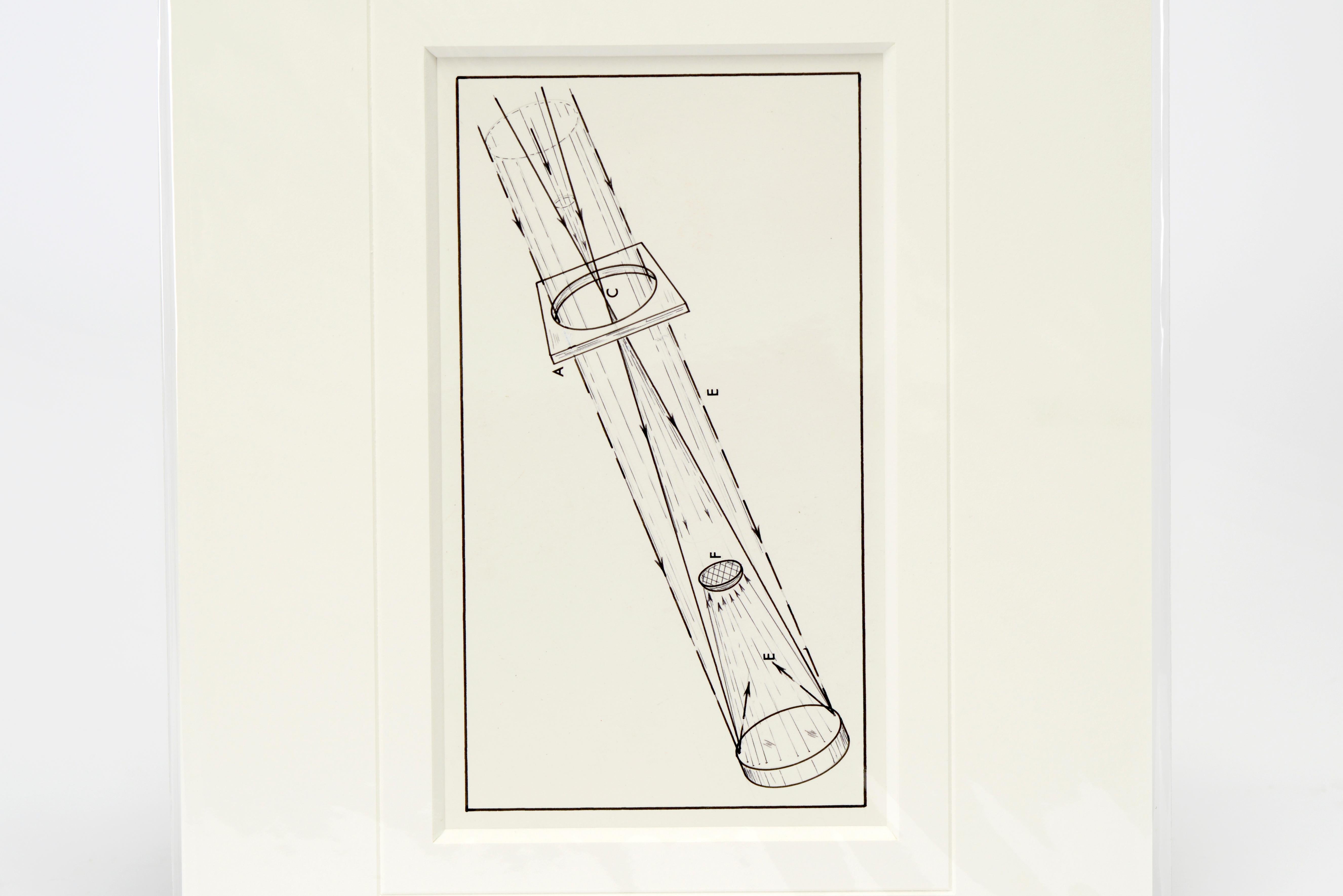 We got our hands on a stash of midcentury scientific diagrams from the archives of the Griffith Observatory, Los Angeles. We're no rocket scientists, but we believe this graphic print depicts the inner workings of a telescope.

Newly mounted in a