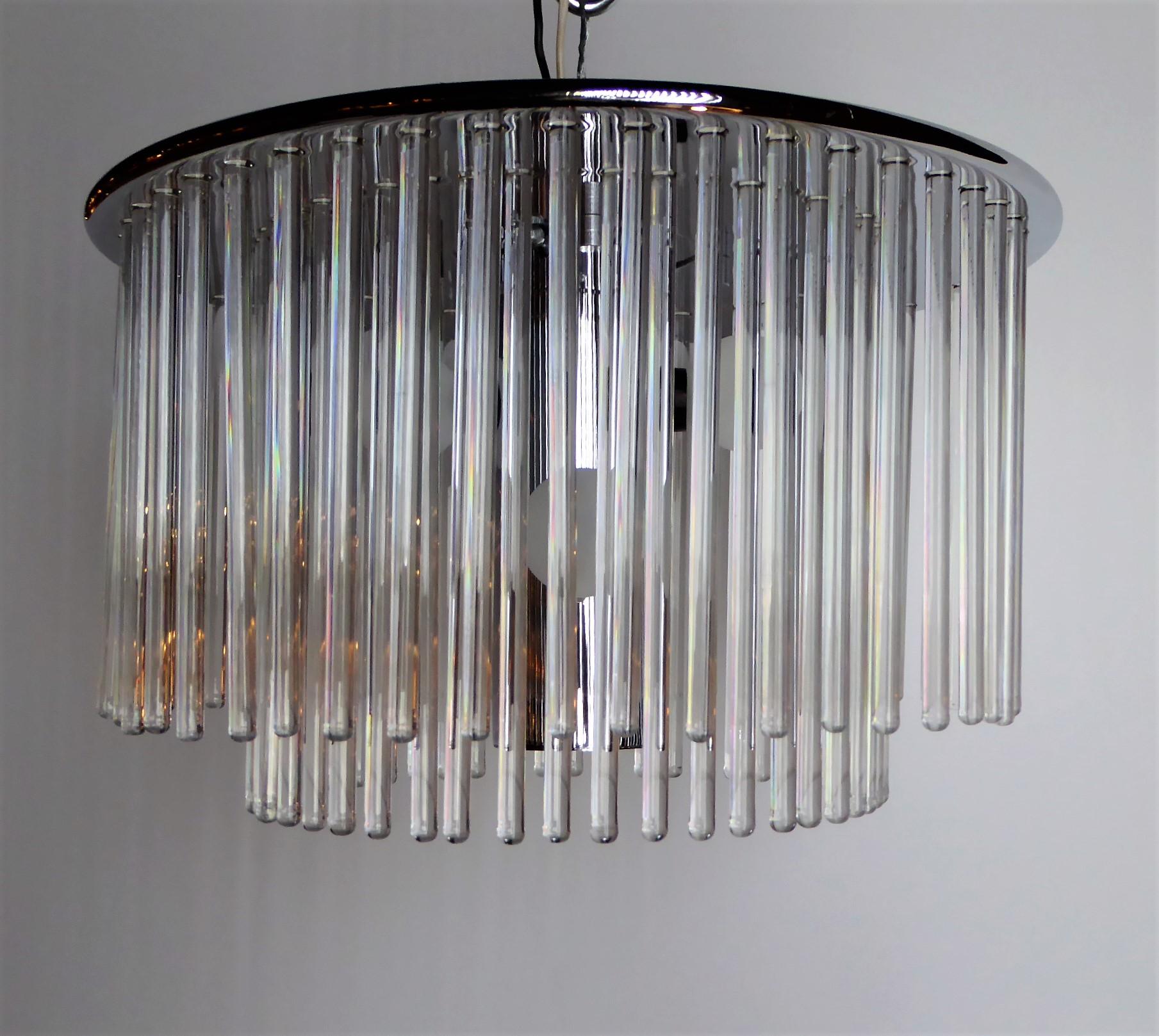 Mid-Century Modern 1960s Sciolari Lightolier Italian Glass Rod Flushmount 2-Tier Light