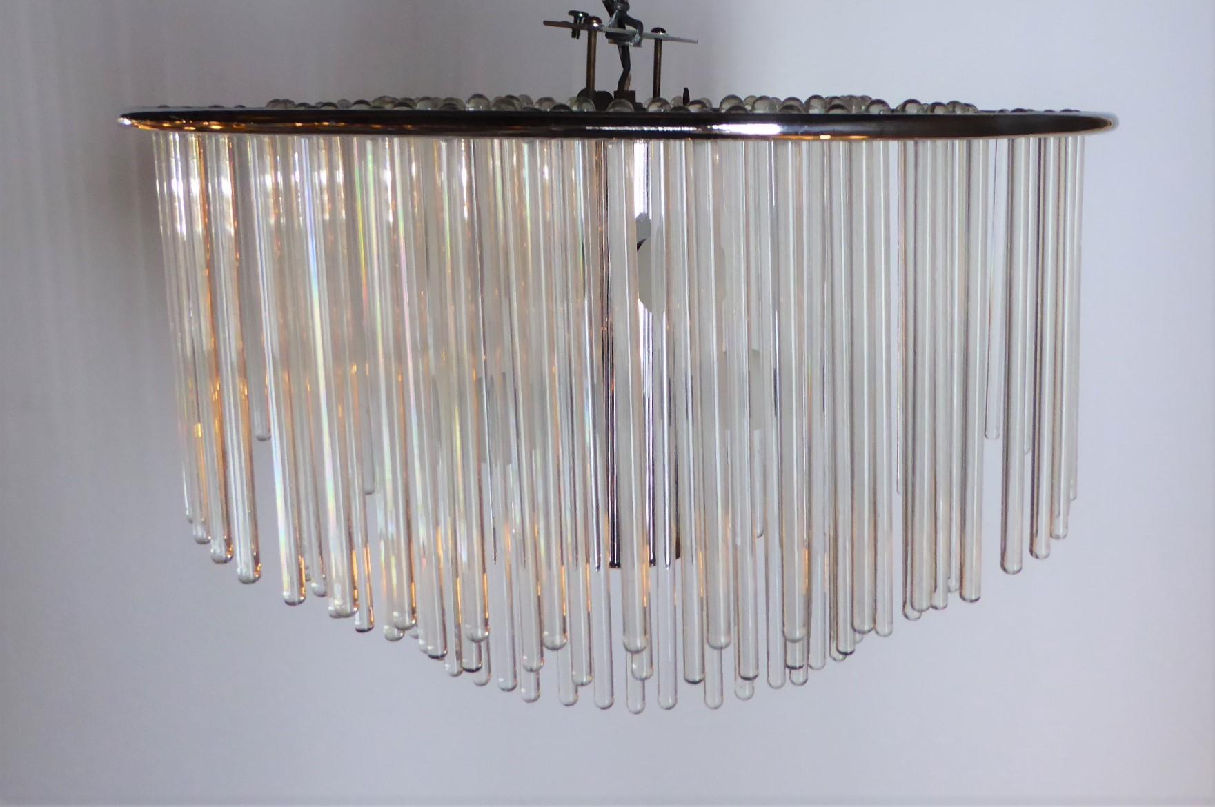 Mid-Century Modern 1960s Sciolari Lightolier Italian Glass Rod Flushmount 3-Tier Light