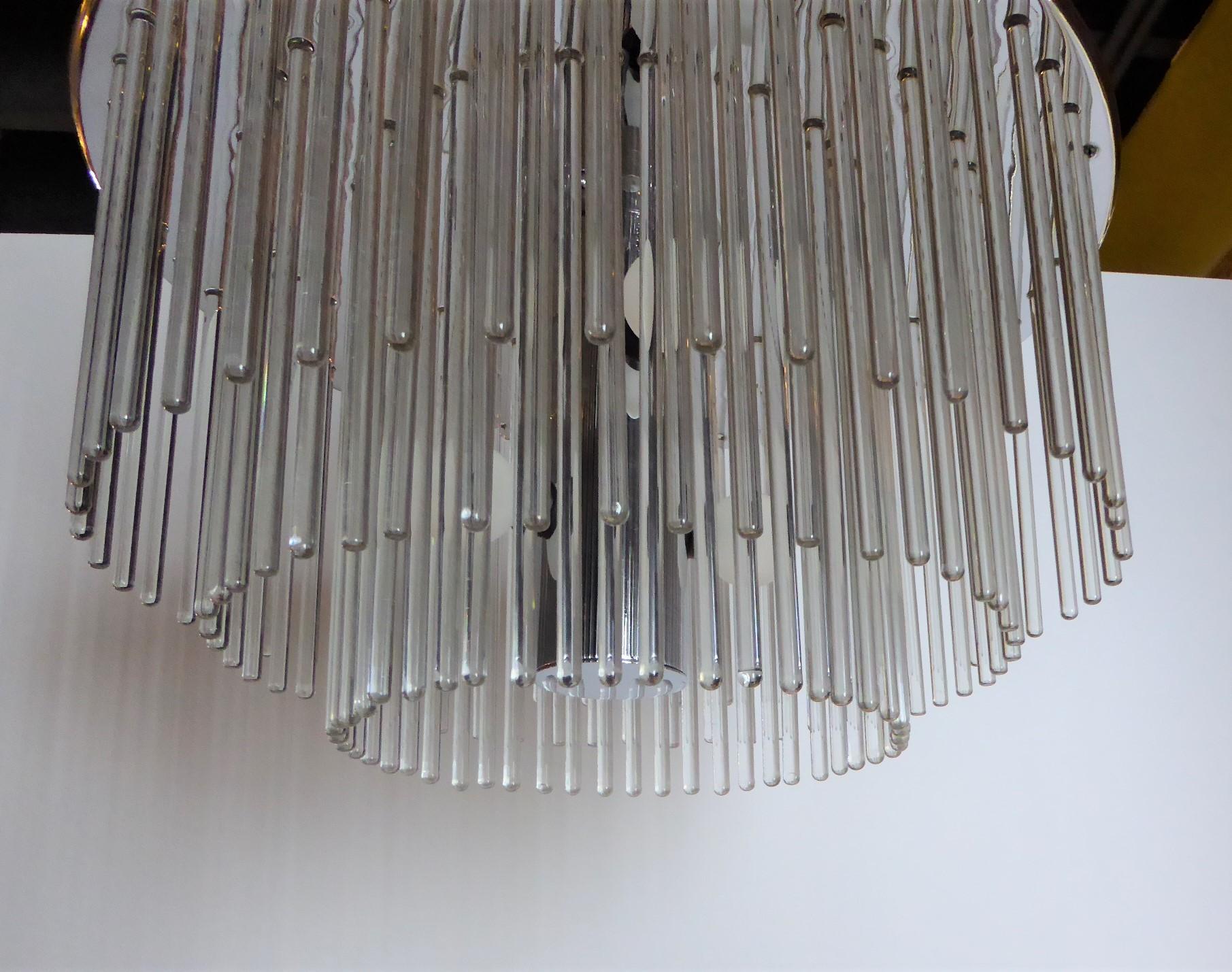 Mid-20th Century 1960s Sciolari Lightolier Italian Glass Rod Flushmount 3-Tier Light