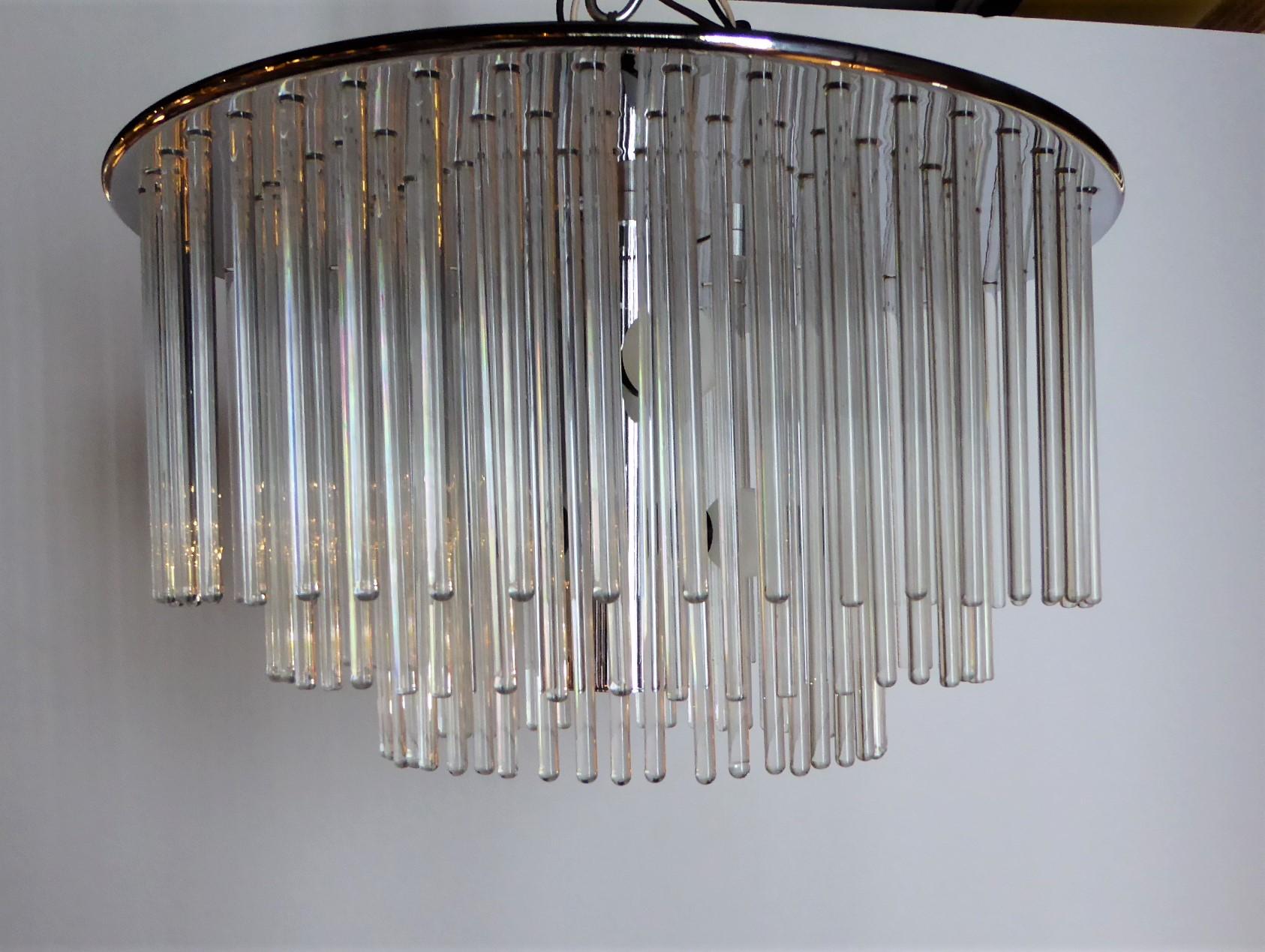 Blown Glass 1960s Sciolari Lightolier Italian Glass Rod Flushmount 3-Tier Light