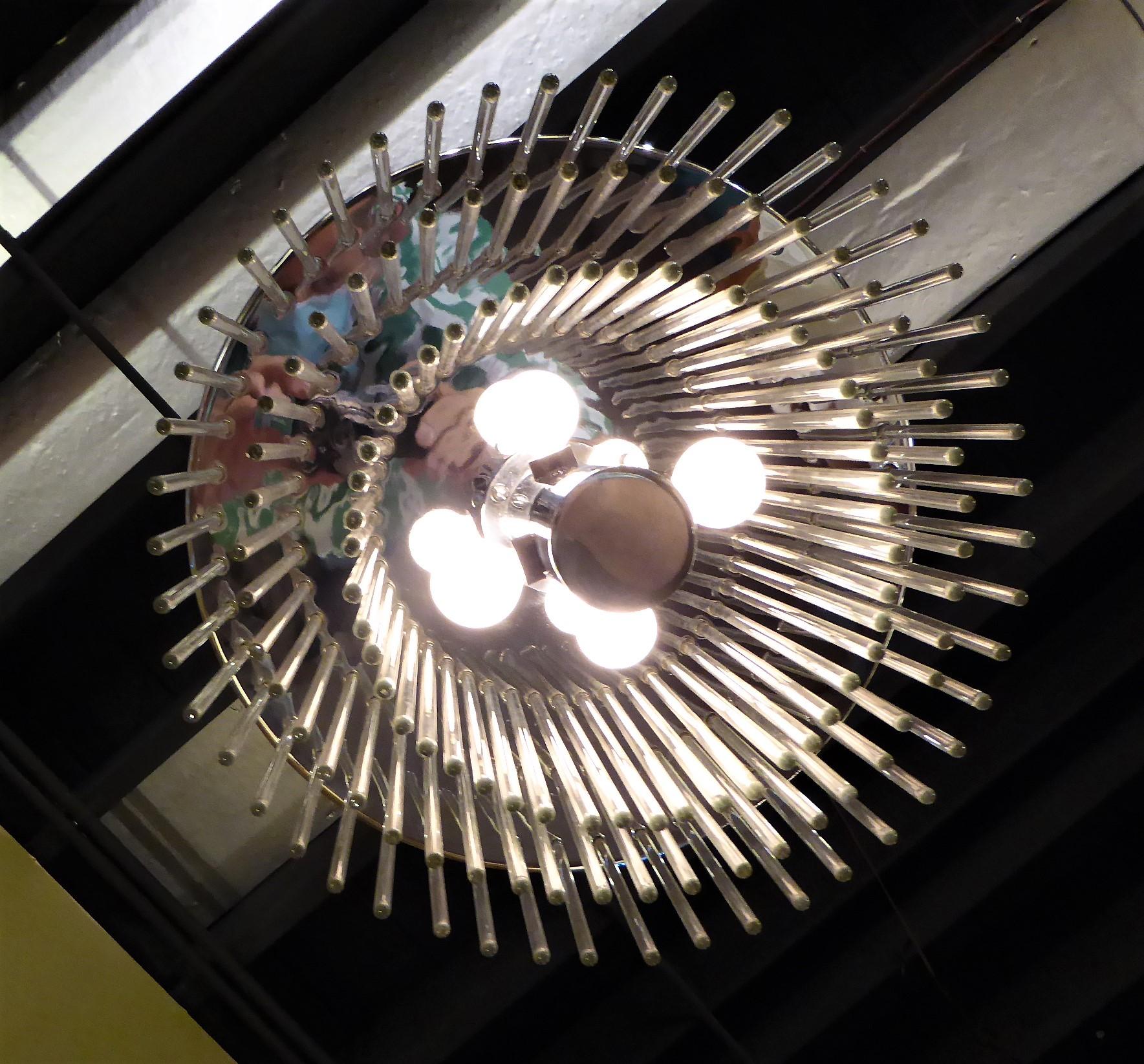 1960s Sciolari Lightolier Italian Glass Rod Flushmount 3-Tier Light 1