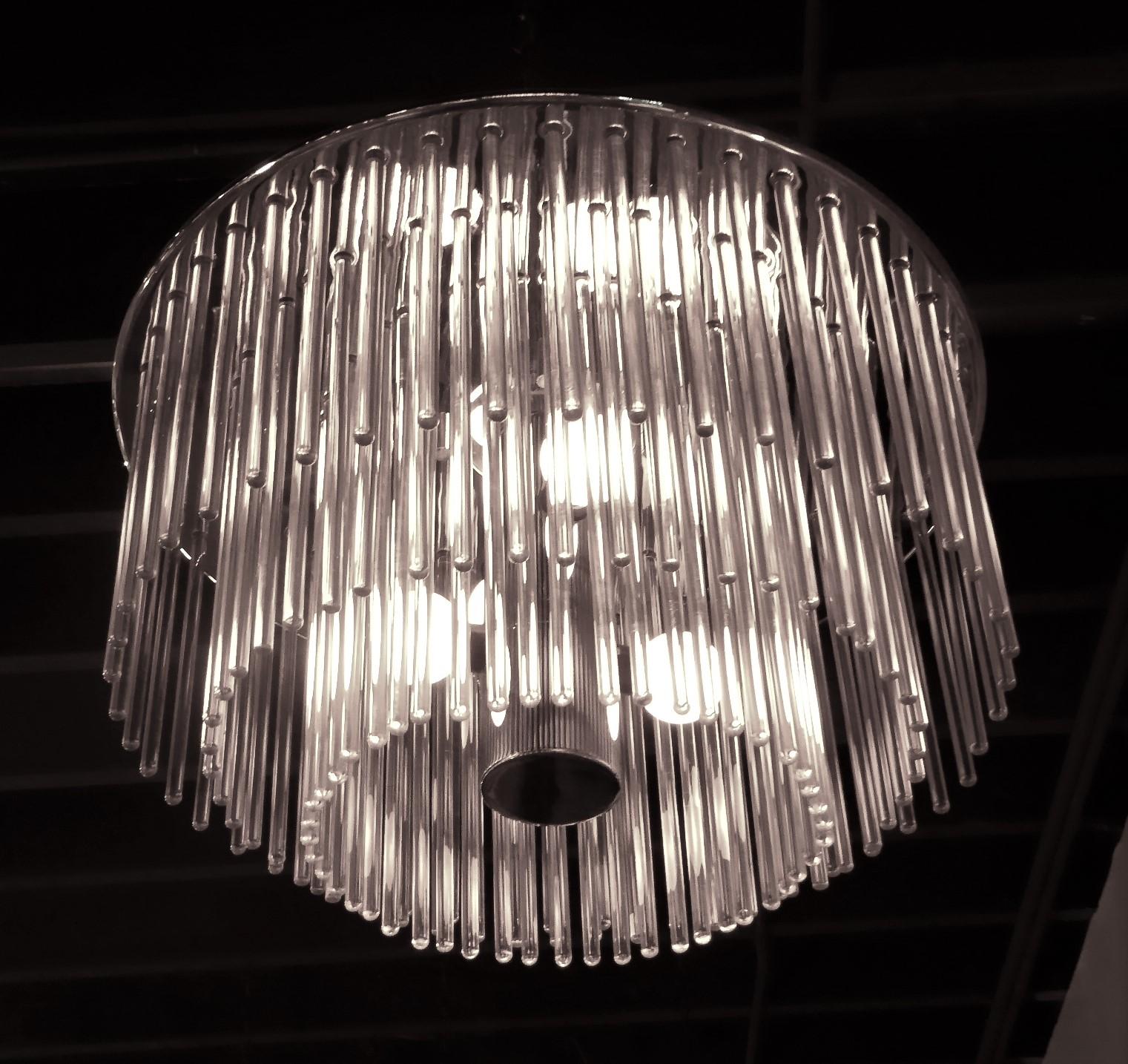 1960s Sciolari Lightolier Italian Glass Rod Flushmount 3-Tier Light 2