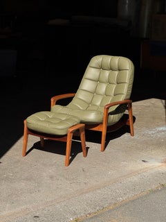 1960s Scoop Chair and Ottoman by R Huber in teak and green leather