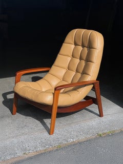 1960s Scoop Chair by R. Huber in light brown leather and teak
