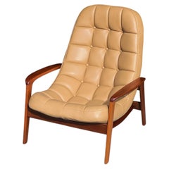 1960s Scoop Chair by R. Huber in light brown leather and teak