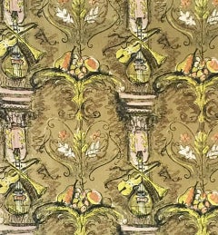 1960s Screen Printed Cotton Fabric Panel Printed by David Whitehead in England