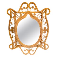 1960's Scrolled & Platted Rattan Wall Mirror