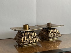 1960s Sculpted Brass Oversized Brutalist Candle Holders