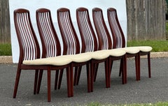 1960s Sculpted Rosewood & Wool 6 Dining Chairs Denmark