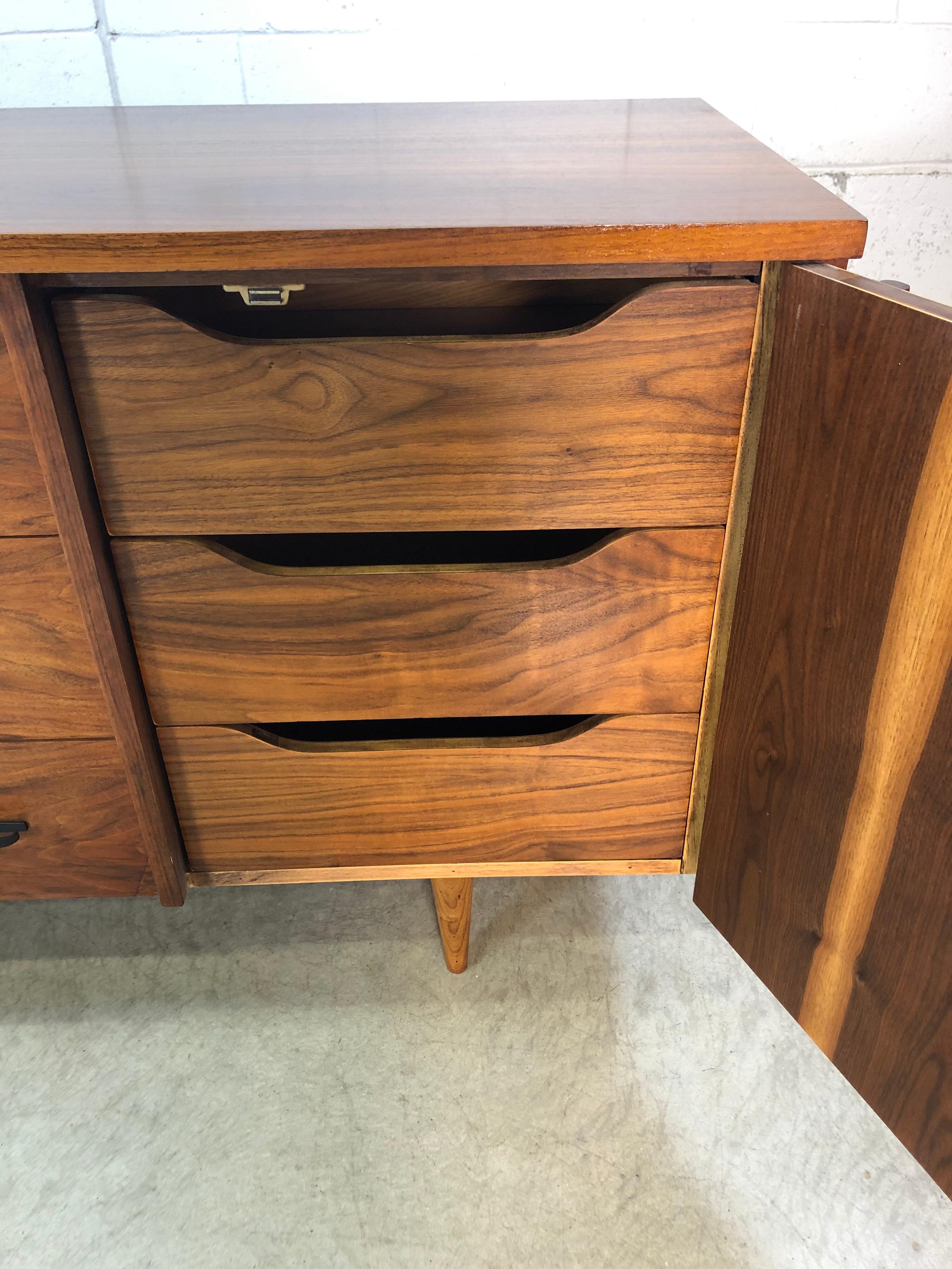 1960s Sculpted Walnut Long Nine Drawer Dresser For Sale 4