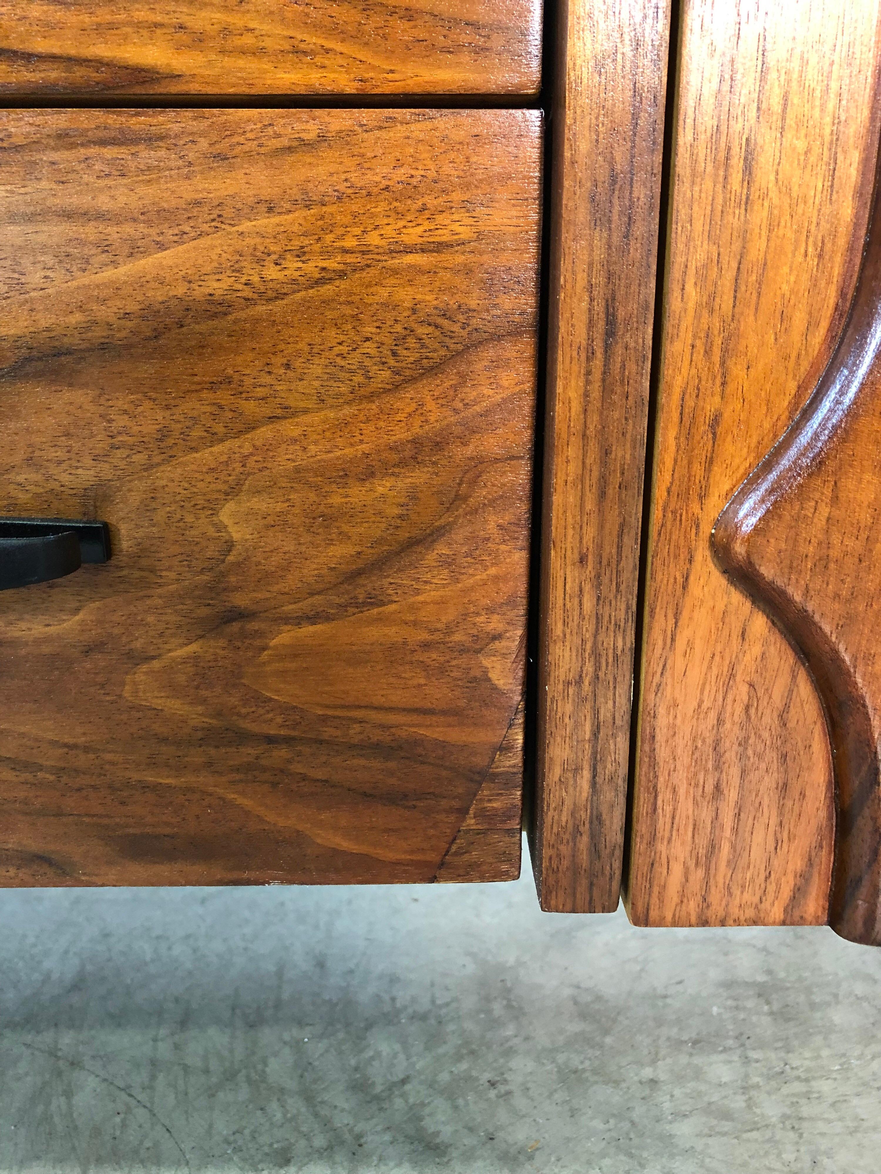 1960s Sculpted Walnut Long Nine Drawer Dresser For Sale 7