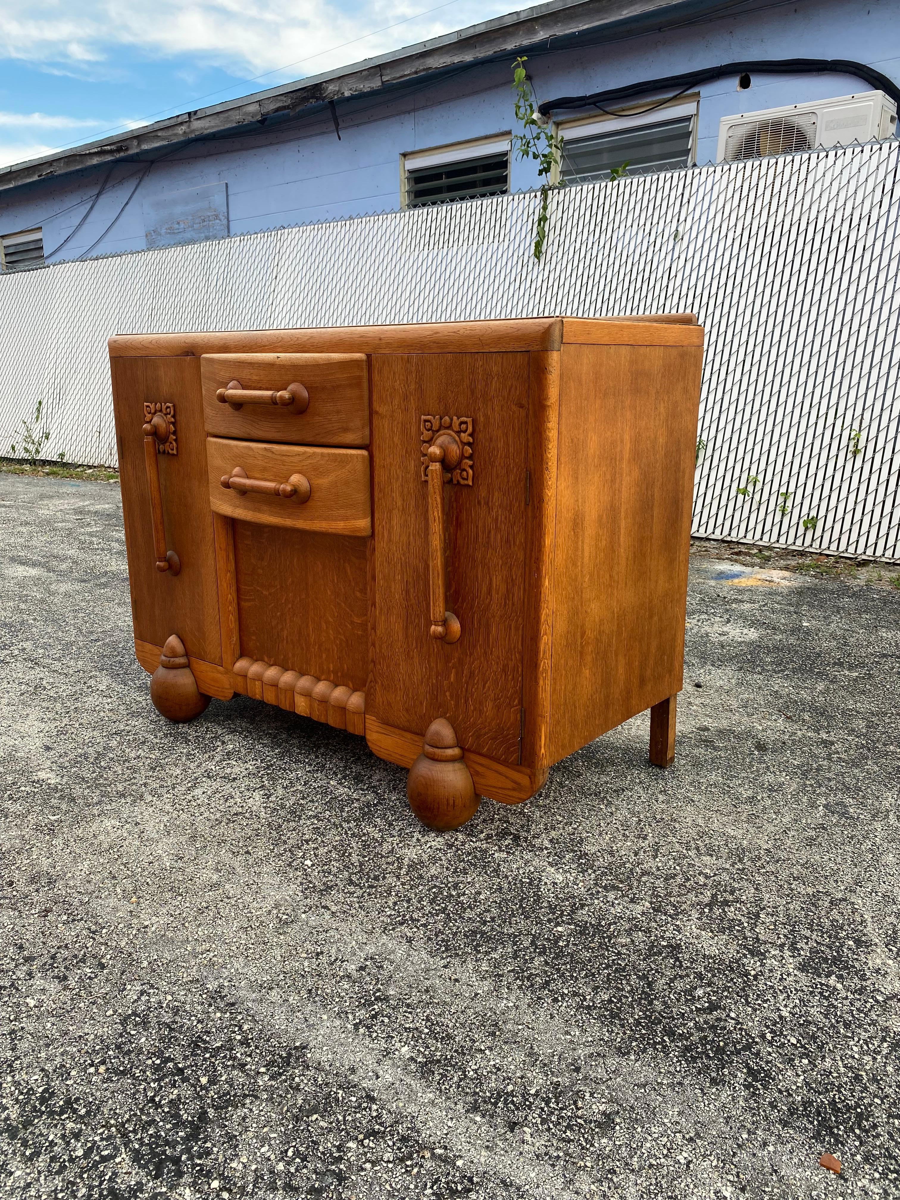 French 1960s Sculptural Art Deco Style Sideboard Entertainment Cabinet For Sale