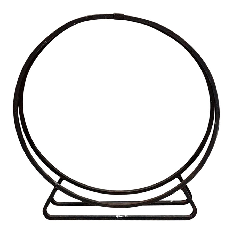 1960s Sculptural Black Wrought Iron Ring Firewood Holder