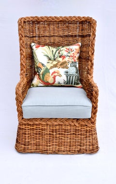 1960s Sculptural Braided Wingback Rattan Chair & Ottoman Set