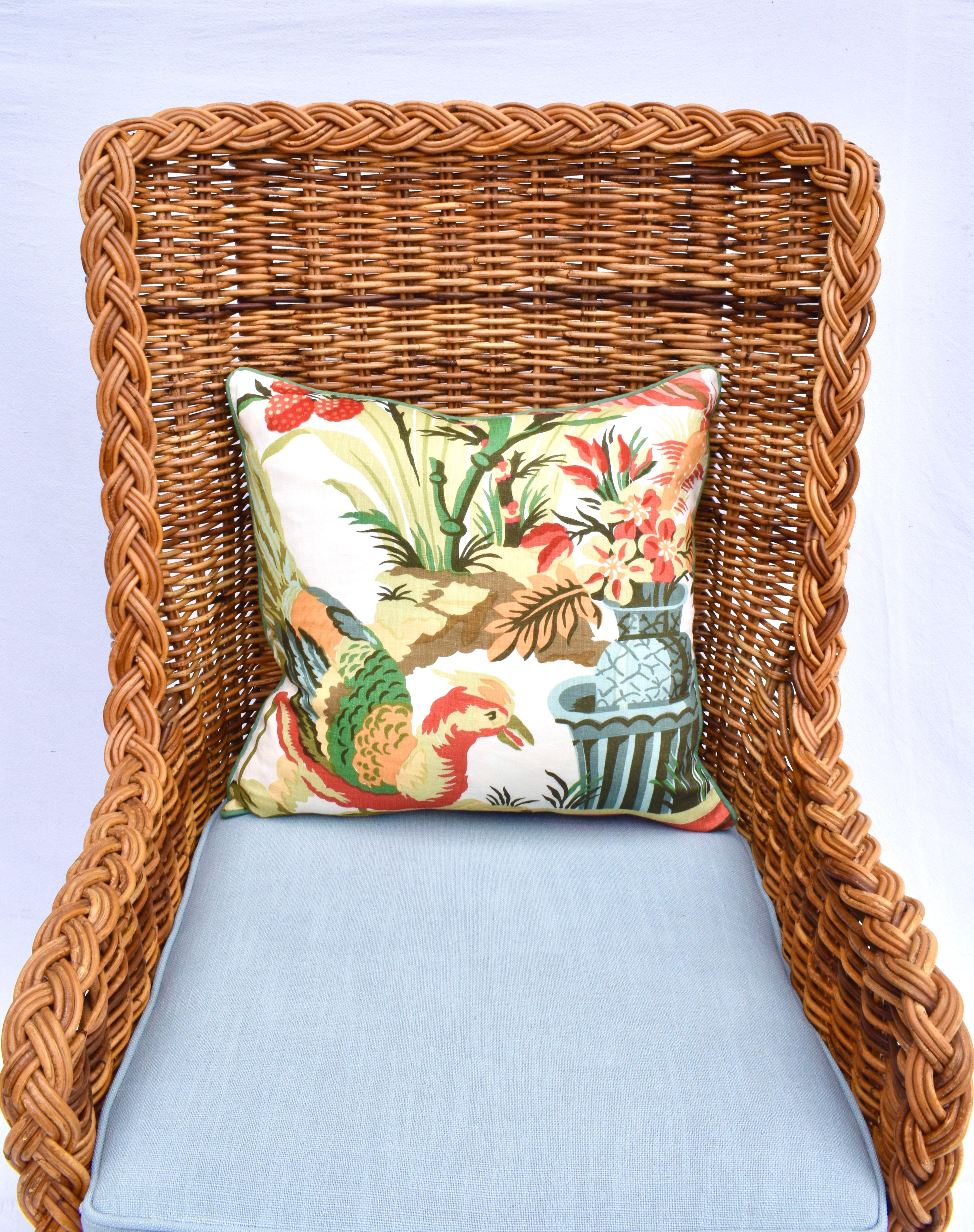 1960s Sculptural Braided Wingback Rattan Chair & Ottoman Set (amerikanisch) im Angebot