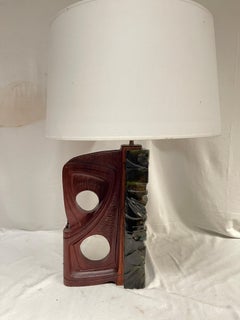 1960's Sculptural "Brutalist" ceramic and wood lamp attributed to Angelo Brotto