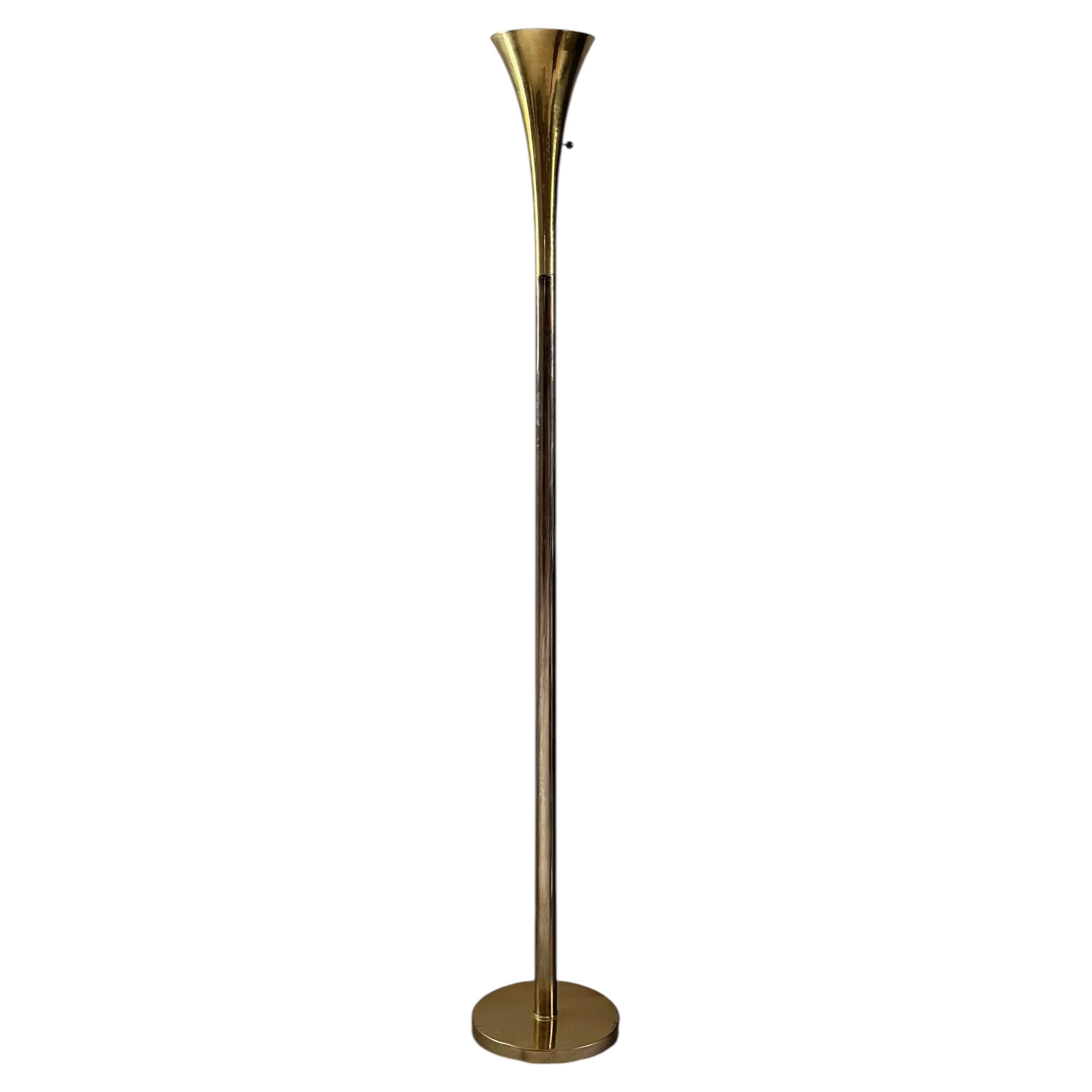1960er Jahre Skulpturale geriffelte Messing-Stehlampe von Laurel Lamp Company, Oberflächenpatina