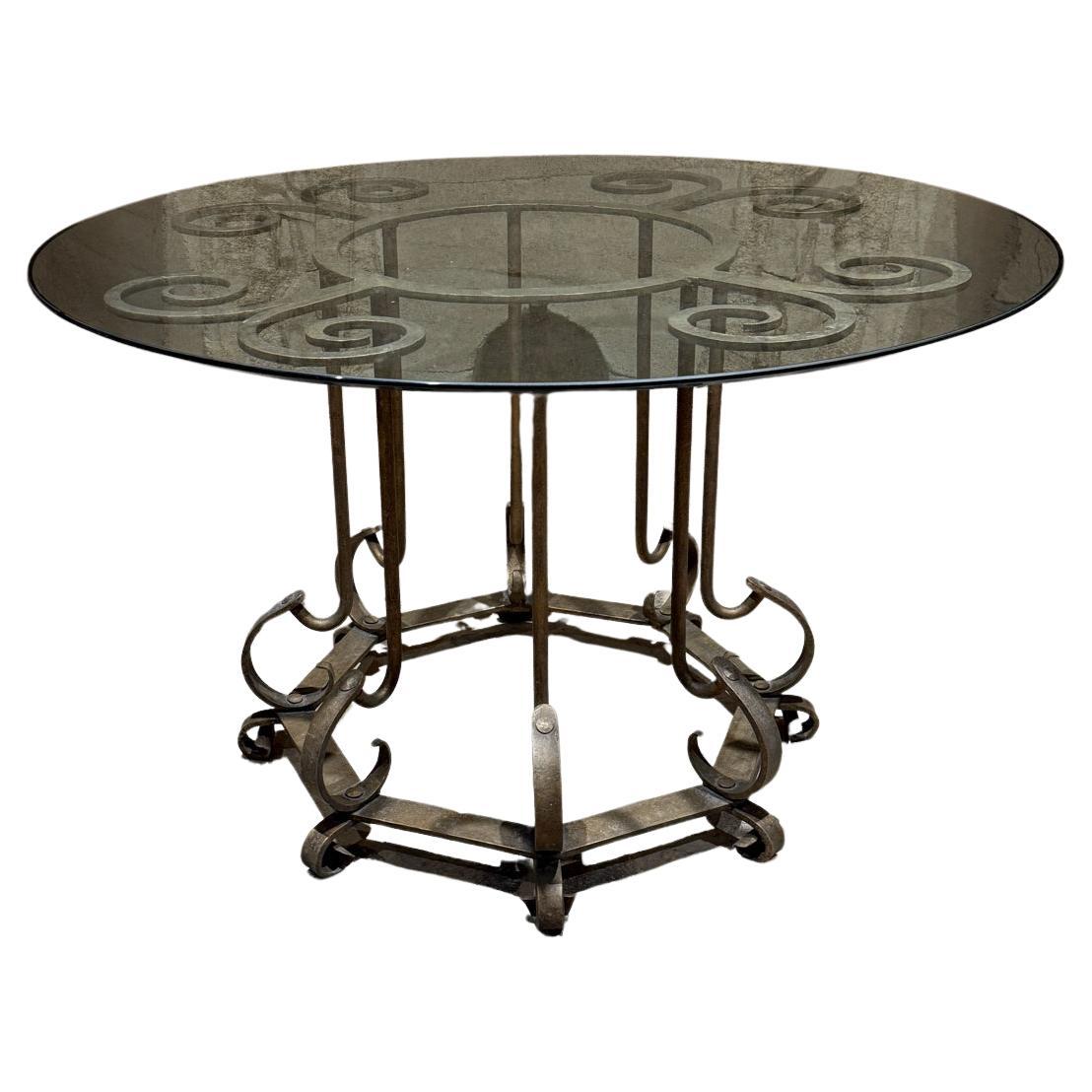1960s Sculptural Forged Iron Gilt Patio Table Hollywood Regency Spanish Revival