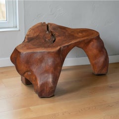 1960s Sculptural Organic Modern Side Table, Solid Hardwood, Artisanal
