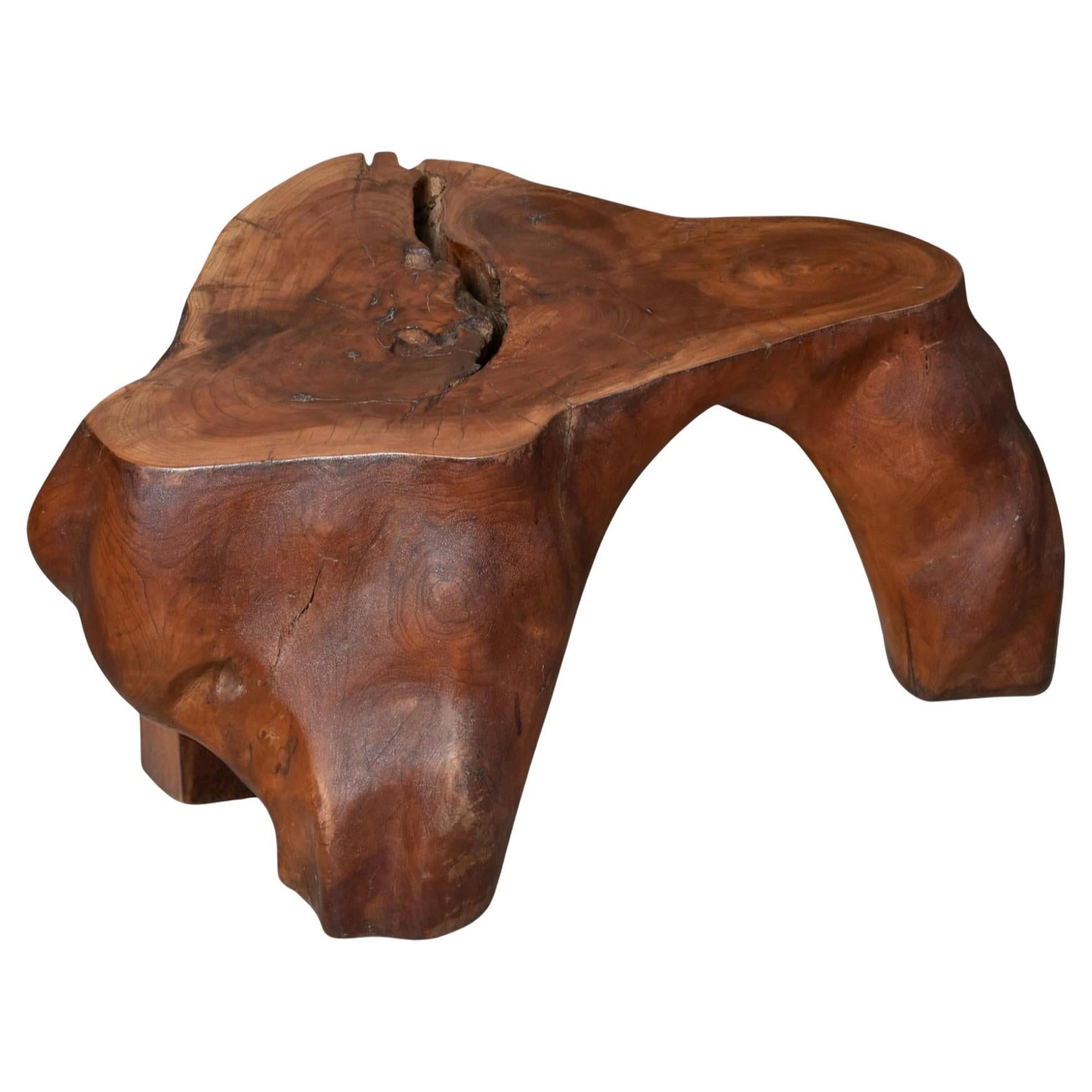 1960s Sculptural Organic Modern Side Table, Solid Hardwood, Artisanal