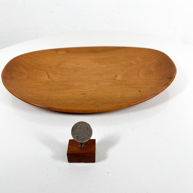 1960s Sculptural Oval Platter Cherry Wood Plate Serving Tray For Sale