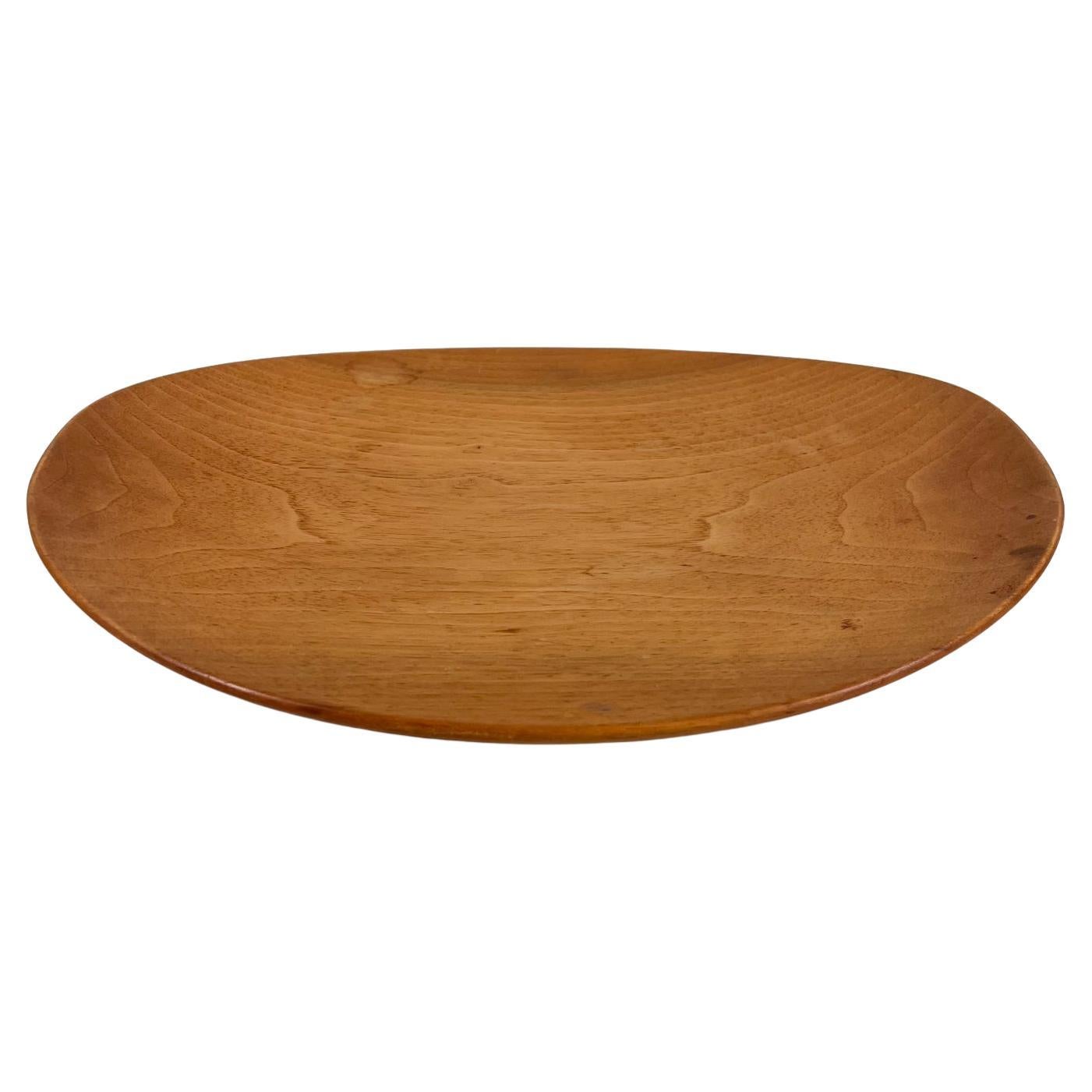1960s Sculptural Oval Platter Cherry Wood Plate Serving Tray