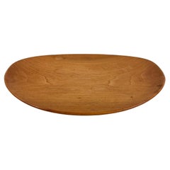 1960s Sculptural Oval Platter Cherry Wood Plate Serving Tray