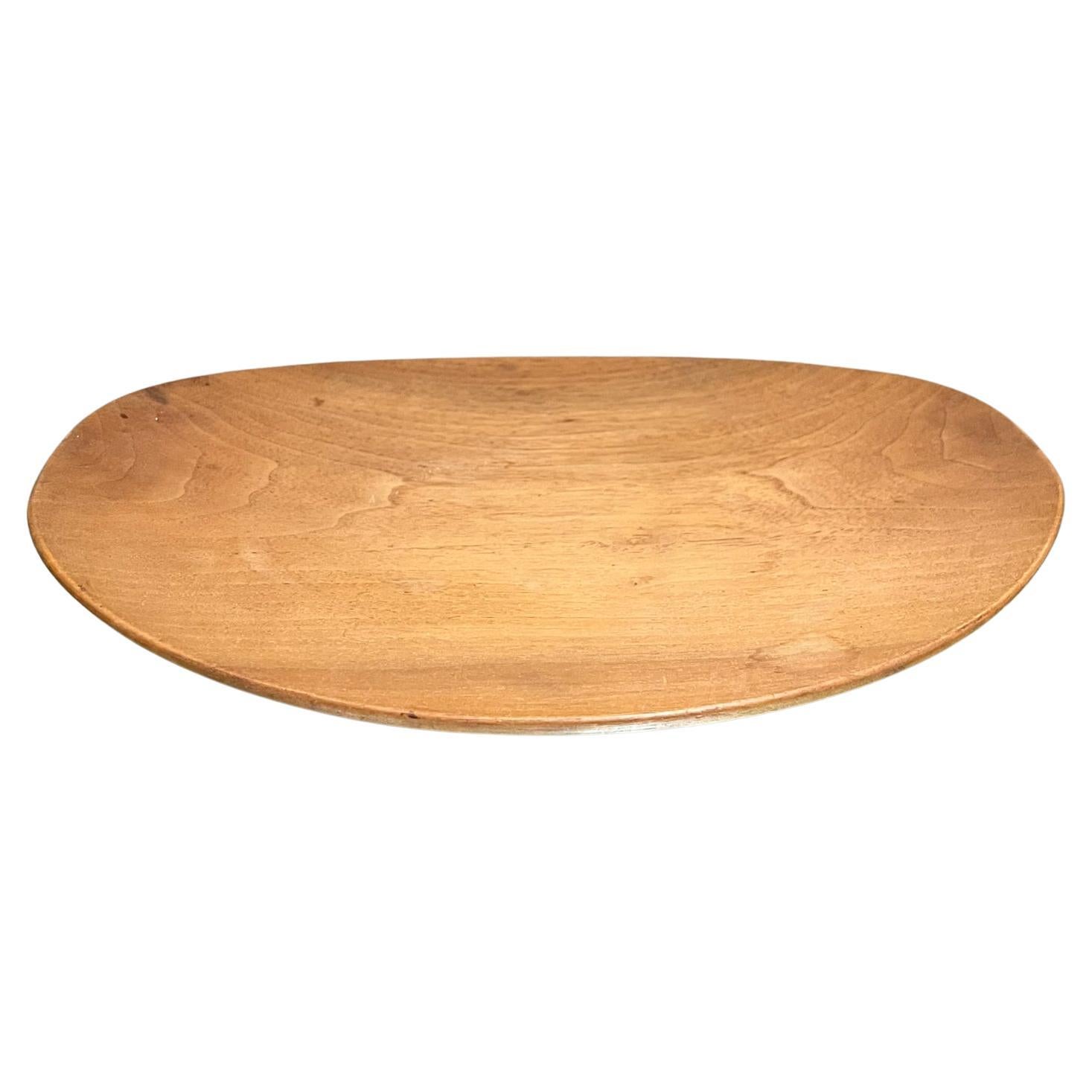 1960s Sculptural Oval Platter Solid Wood Plate Serving Tray