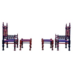 Chaises Panjubi sculpturales peintes à motifs floraux des années 1960, lot de 4
