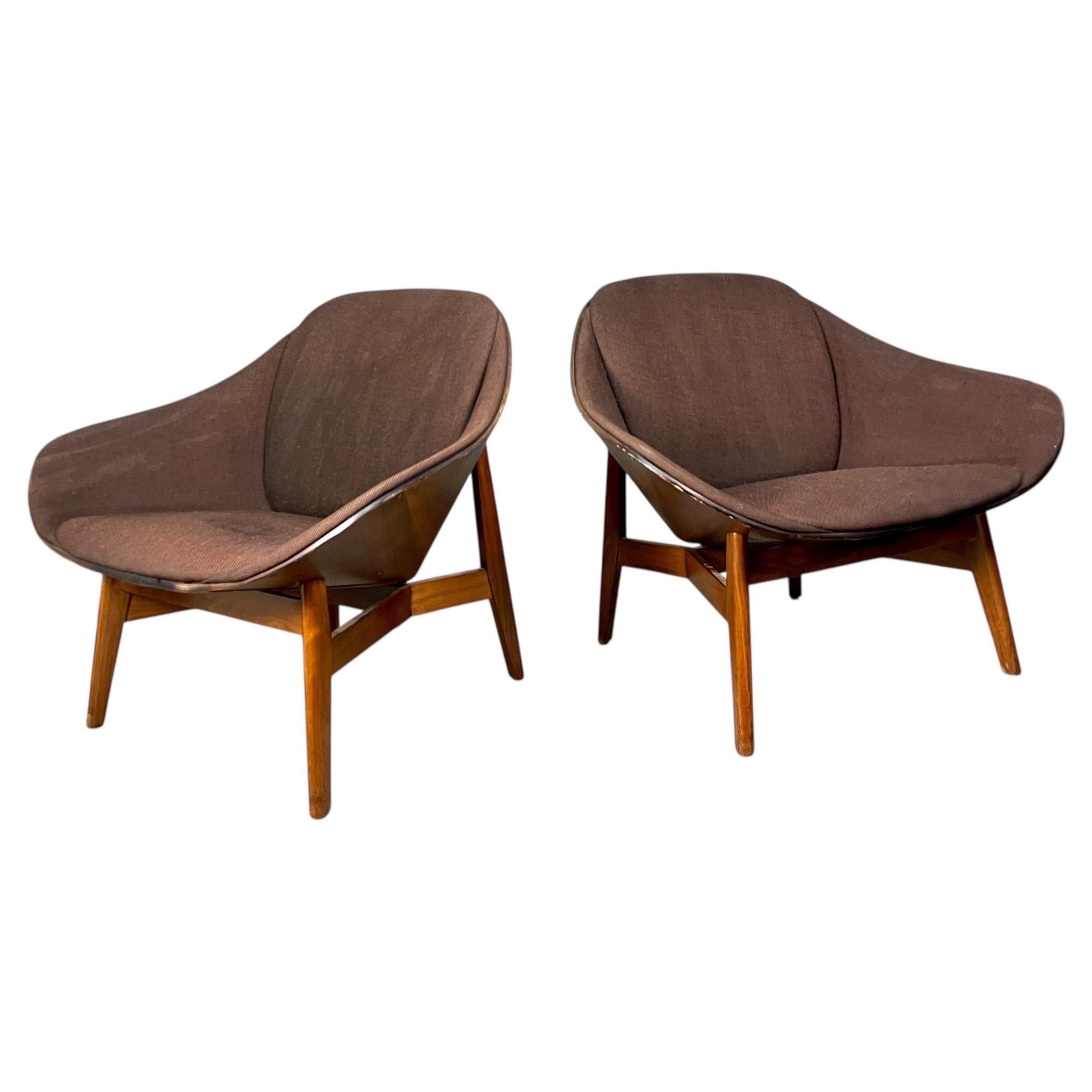 Sedie da salotto scultoree degli anni
60 in legno curvato di Plycraft - Una coppia