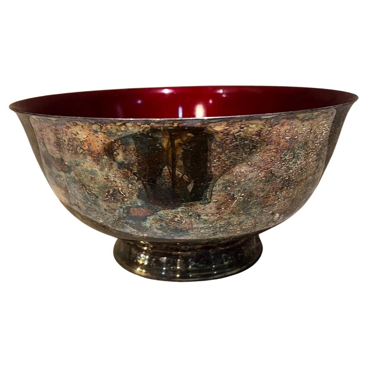 1960s Sculptural Red Enamel Bowl Reed & Barton by John Prip