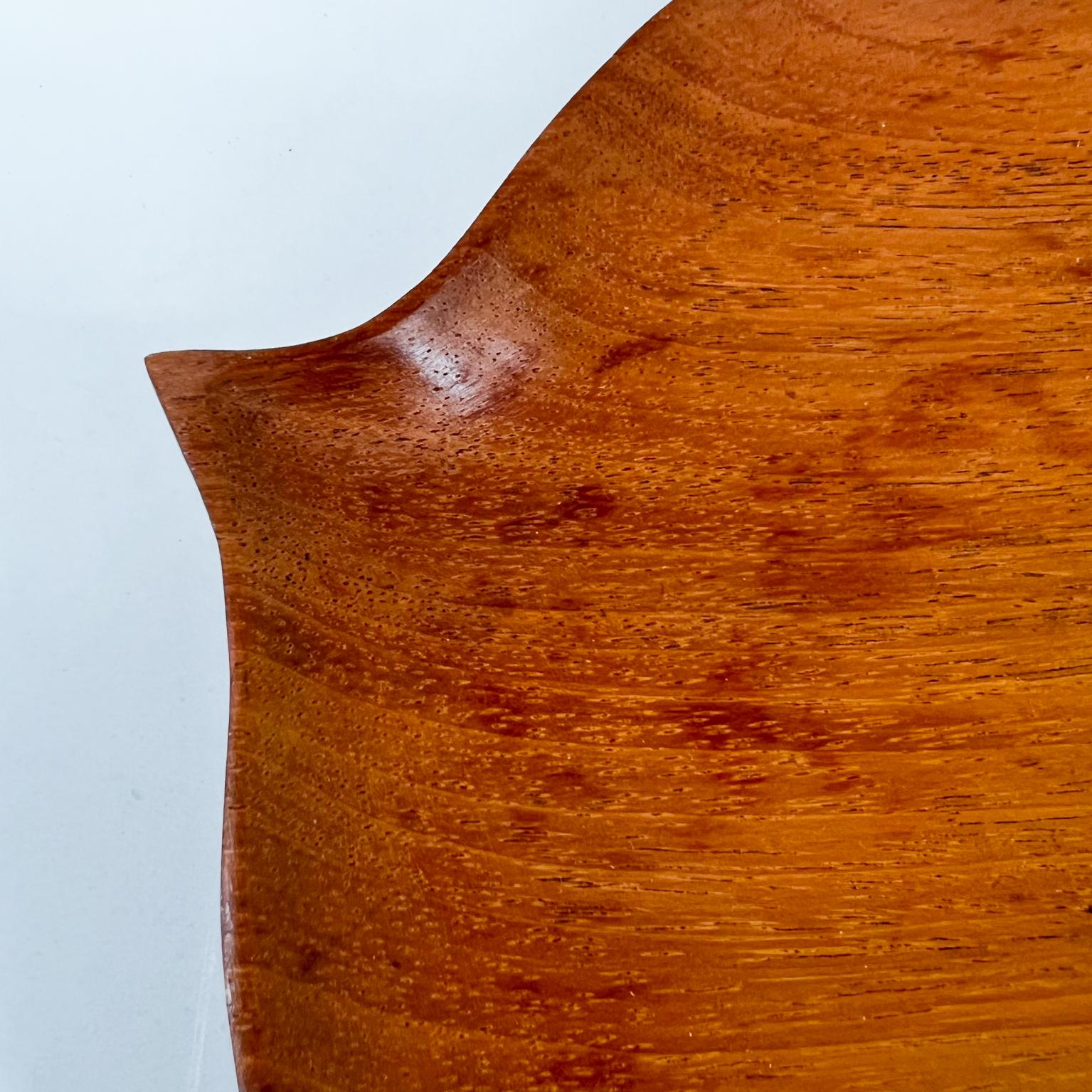 1960s Sculptural Teak Wood Two Leaf Shape Sectioned Plates 1