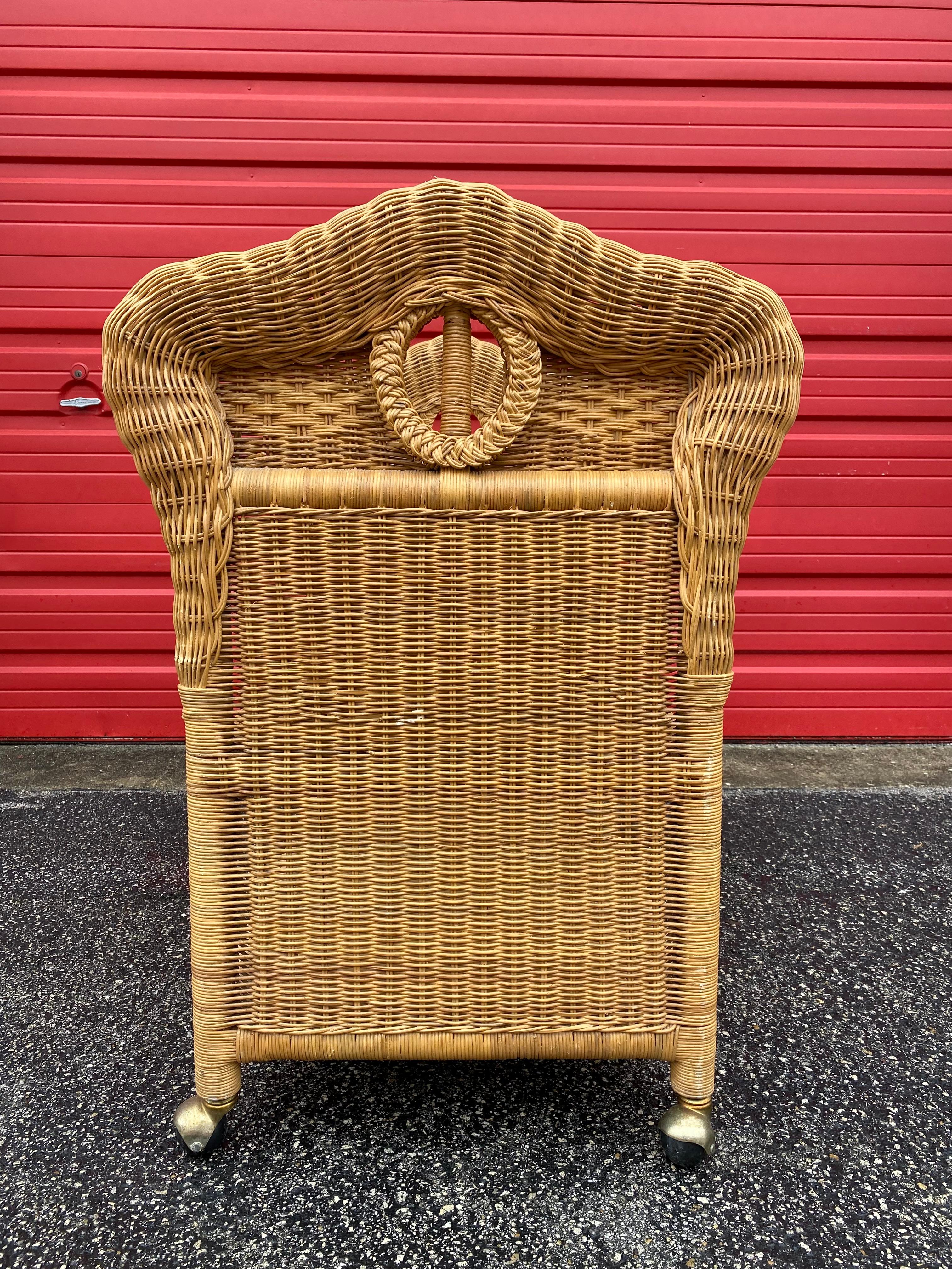 1960s Sculptural Woven Rattan Bar Tea Cart For Sale 3