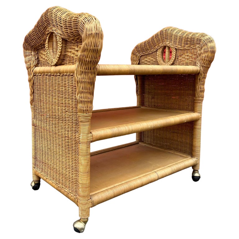 1960s Sculptural Woven Rattan Bar Tea Cart For Sale at 1stDibs