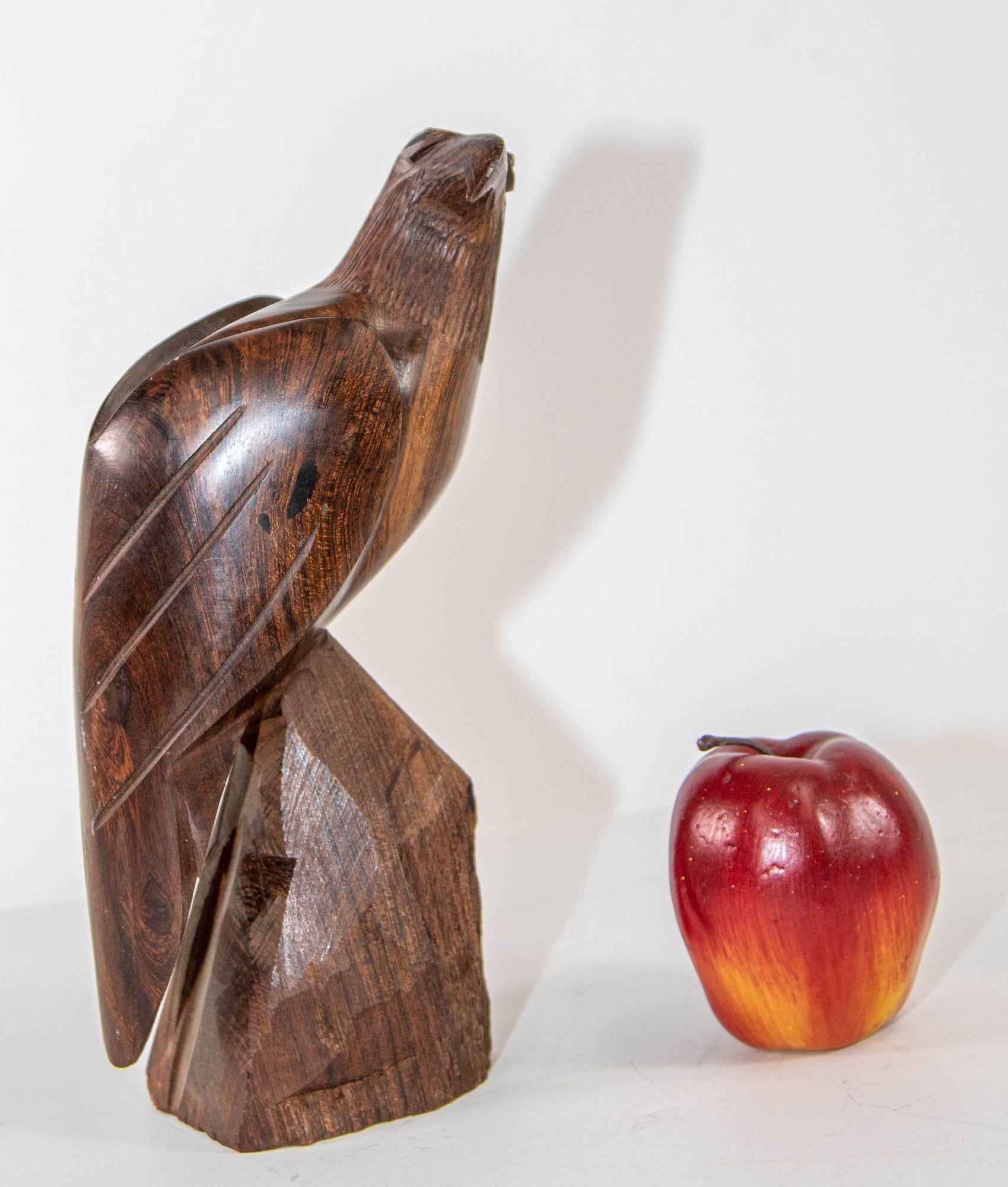 Folk Art 1960s Sculpture of an American Eagle Hand Carved in Seri Ironwood For Sale